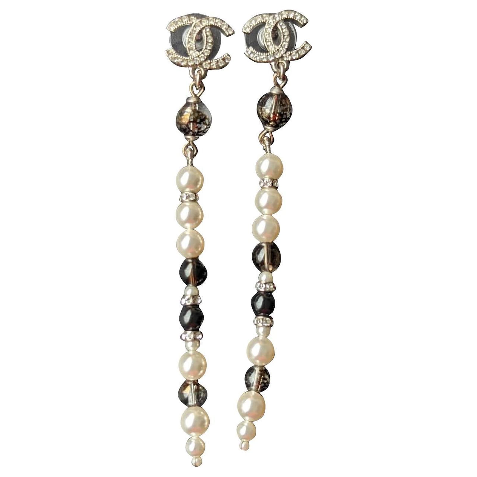 Chanel Gold CC Mini Pearl Crystal Clover Pearl Dangle Piercing Earrings at  1stDibs