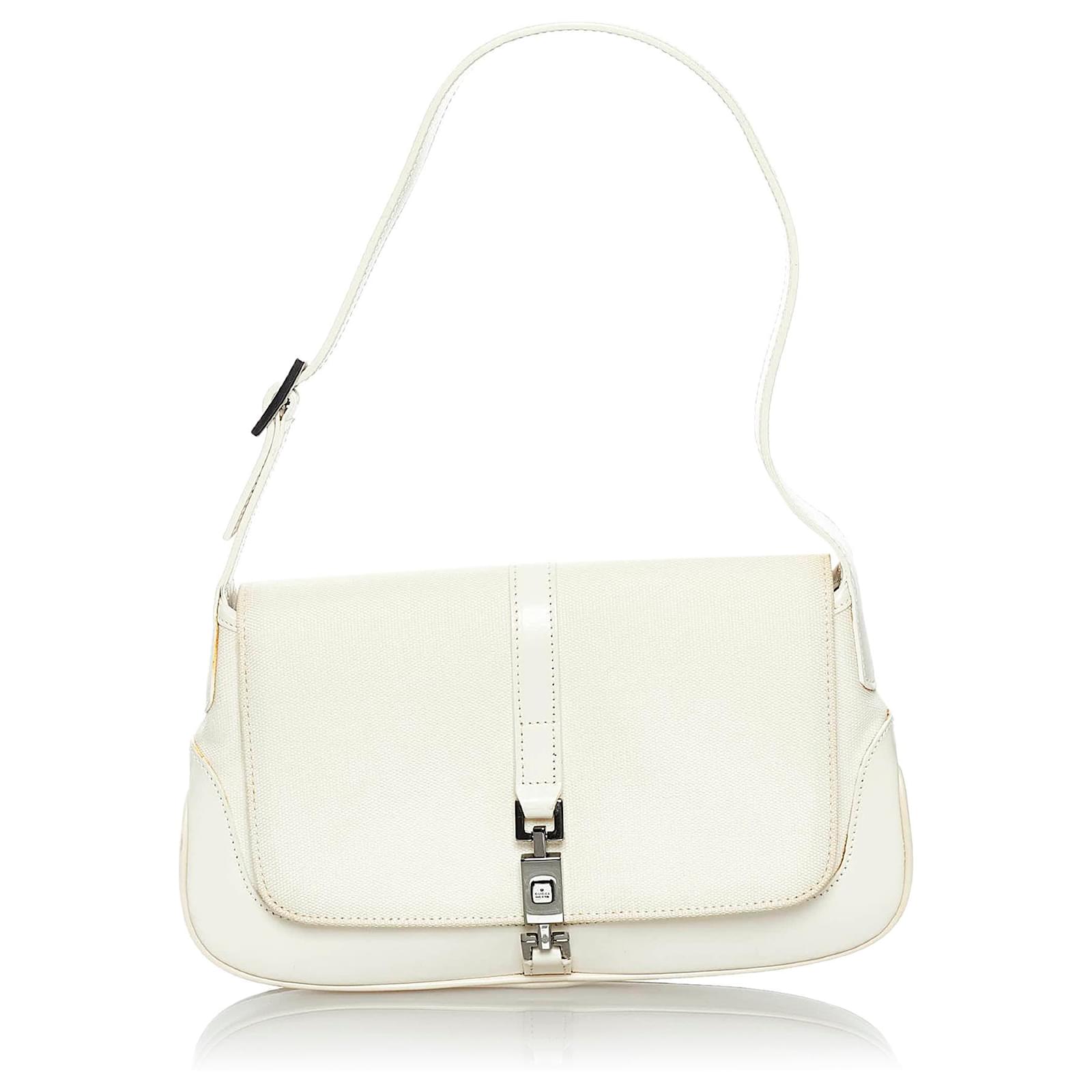 Gucci White Jackie Canvas Shoulder Bag Leather Cloth Pony-style ...