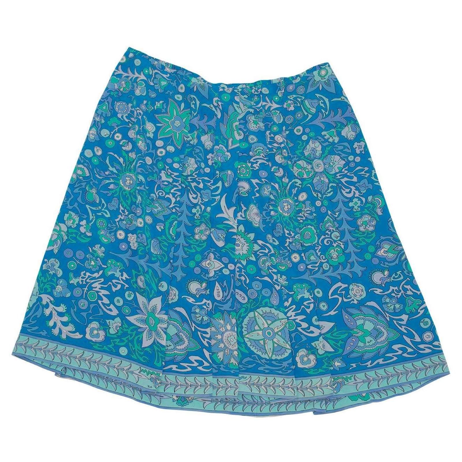 Emilio Pucci Pucci skirt in aqua & blue paisley print silk ref.592223 ...