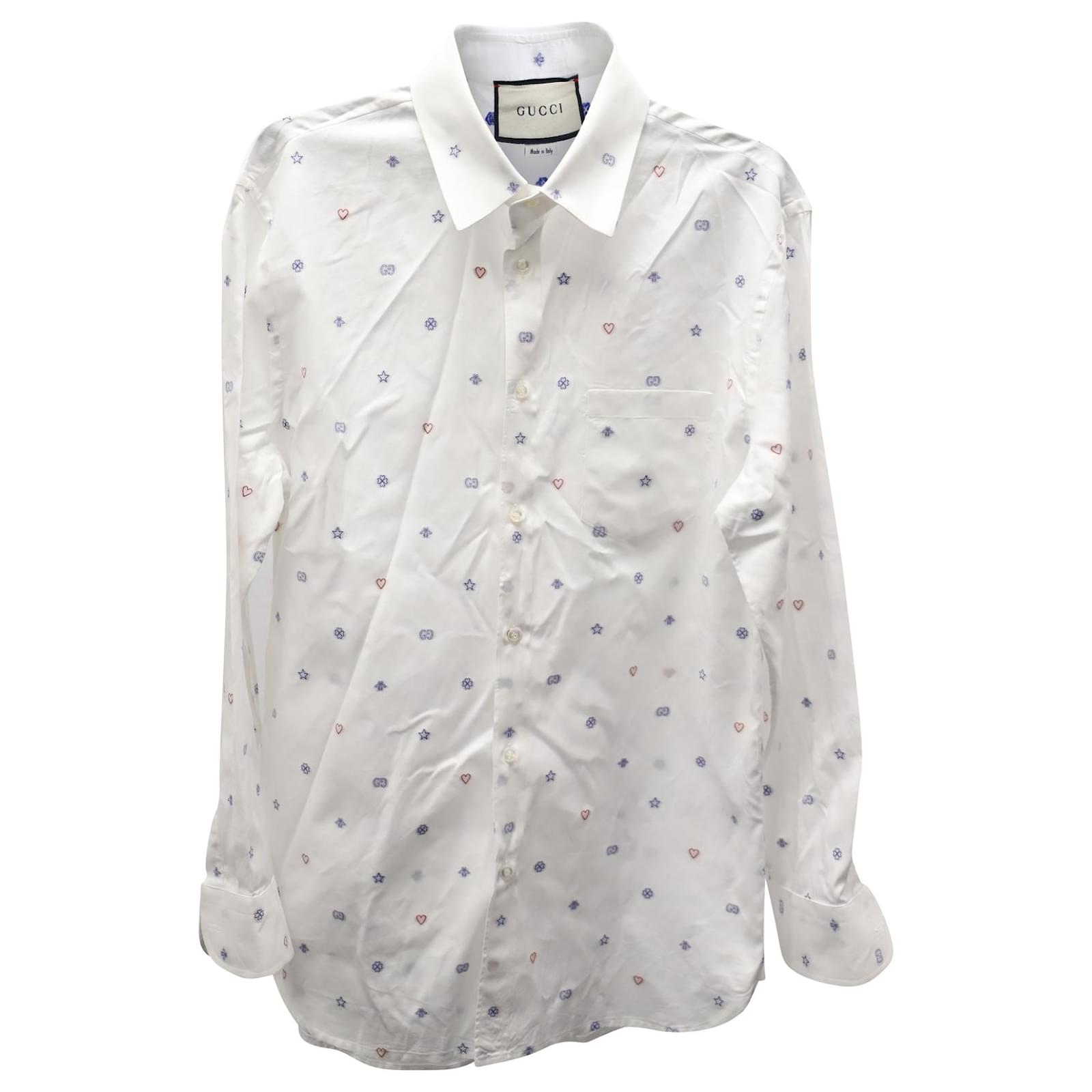 Camisa de manga larga estampada con botones en la parte delantera en algodón blanco de ref.592604 - Joli Closet