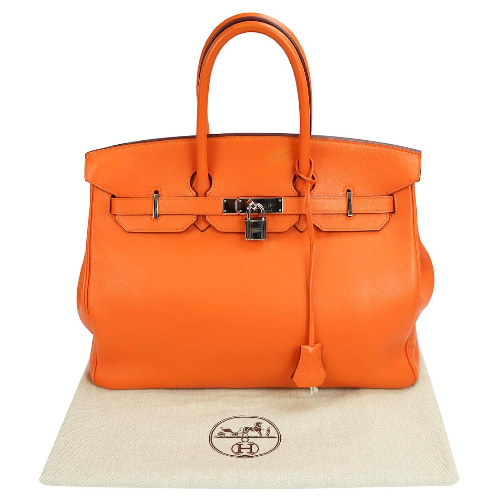 Hermès HERMES BIRKIN 35 Orange Swift Palladium Leather ref.592609