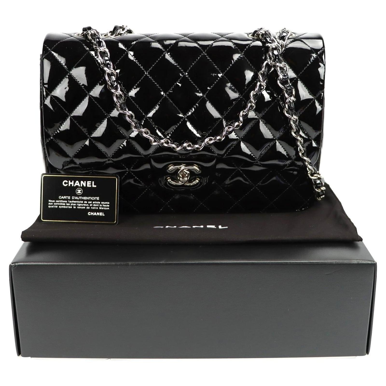 Timeless Chanel Classic Single Flap Jumbo Black Patent Leather