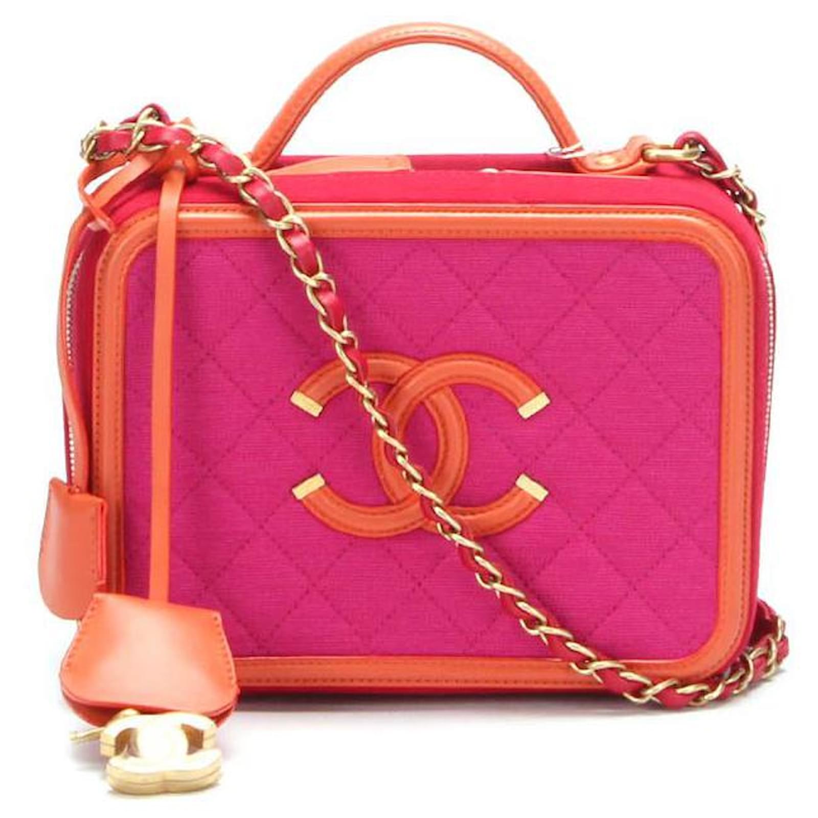 Chanel Quilted Jersey CC Filigree Vanity Case Pink Metal ref