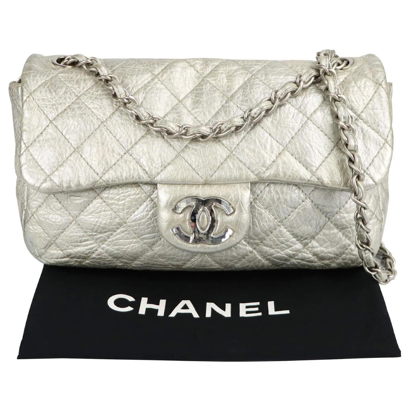 Chanel Ice Cube On The Rocks Single Flap Bag Silver Aged calf leather