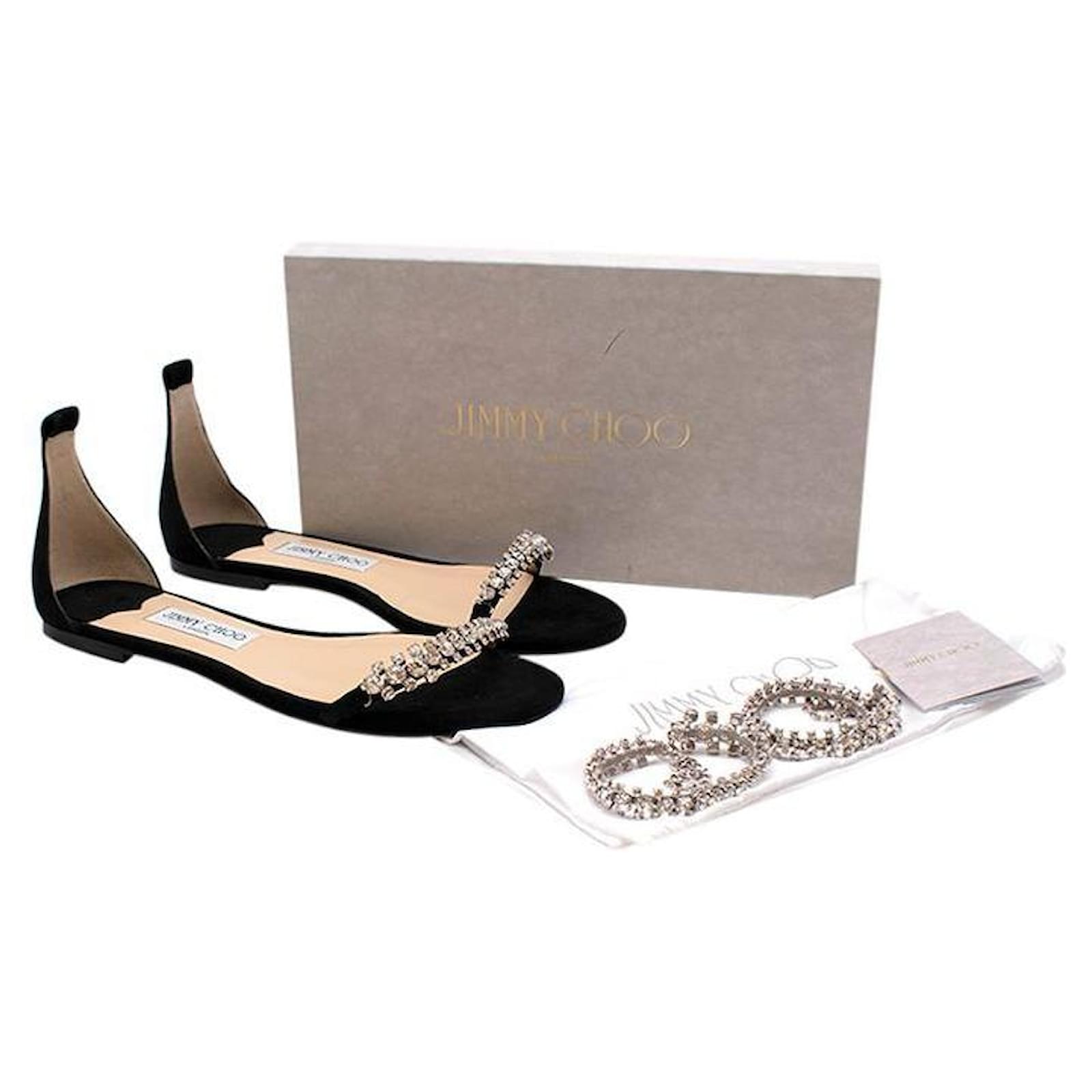 Jimmy Choo Zapatos de salón planos Shiloh de ante negro y cristal