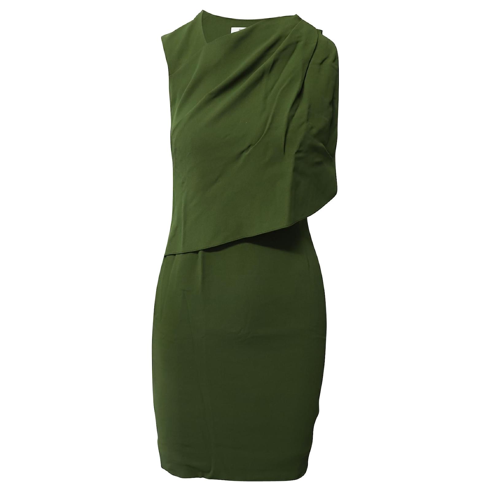 Givenchy Sleeveless Draped Sheath Dress in Olive Green Viscose (Sold) - Joli Closet Givenchy Sleeveless Draped Sheath Dress in Olive Green Viscose (Sold) - Joli Closet