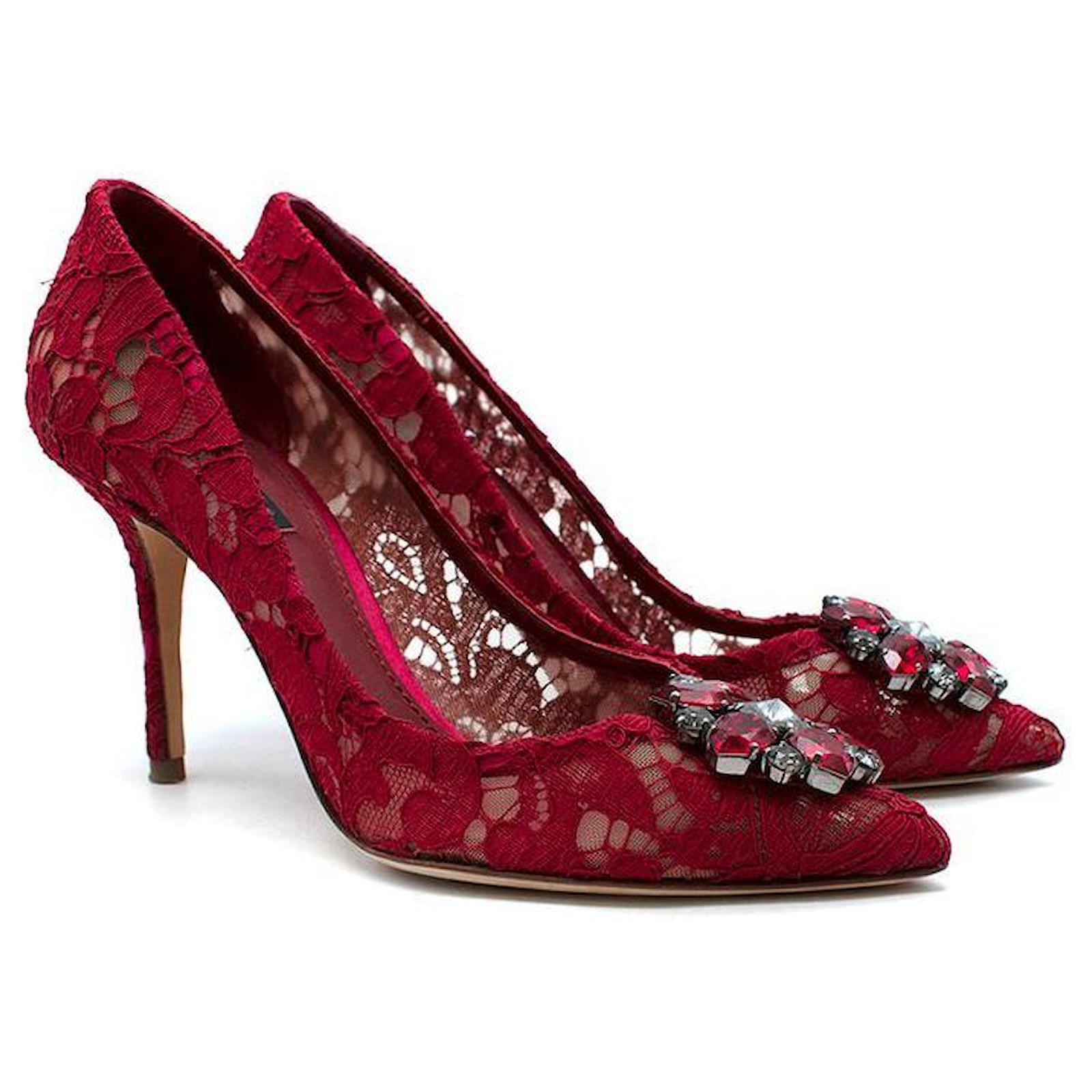 Dolce & Gabbana Red Lace Taormina Pumps Leather  - Joli Closet
