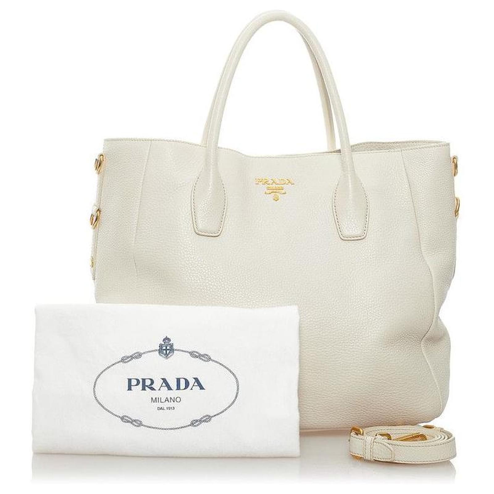 Prada Vitello Daino Tote Bag White Leather ref.594476 Joli Closet