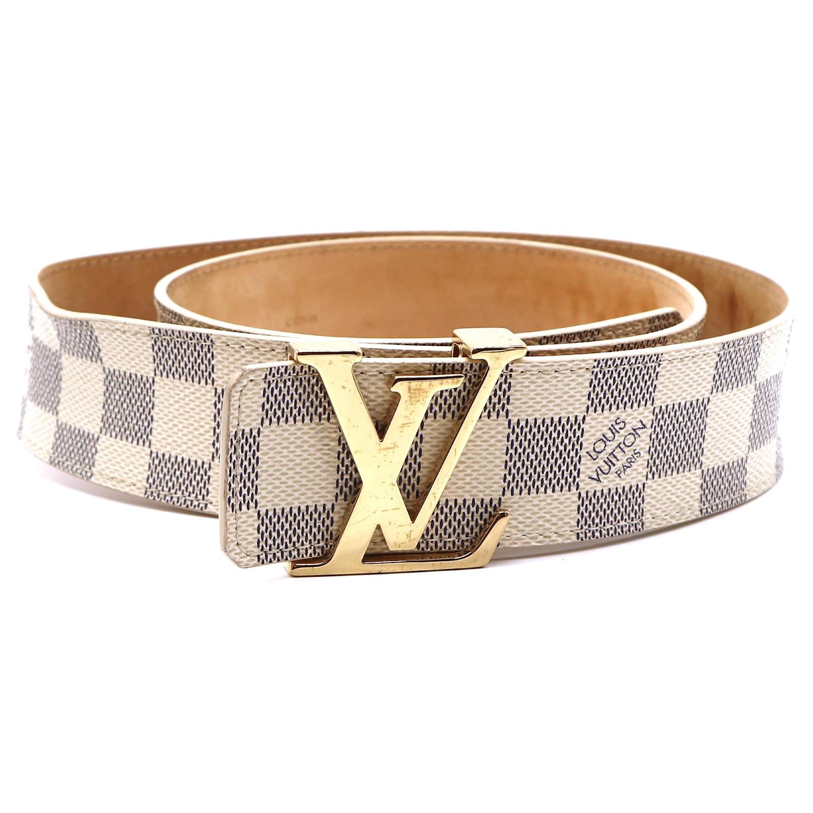 Louis Vuitton Damier Azur Initials LV Logo Belt Size 85/34 White