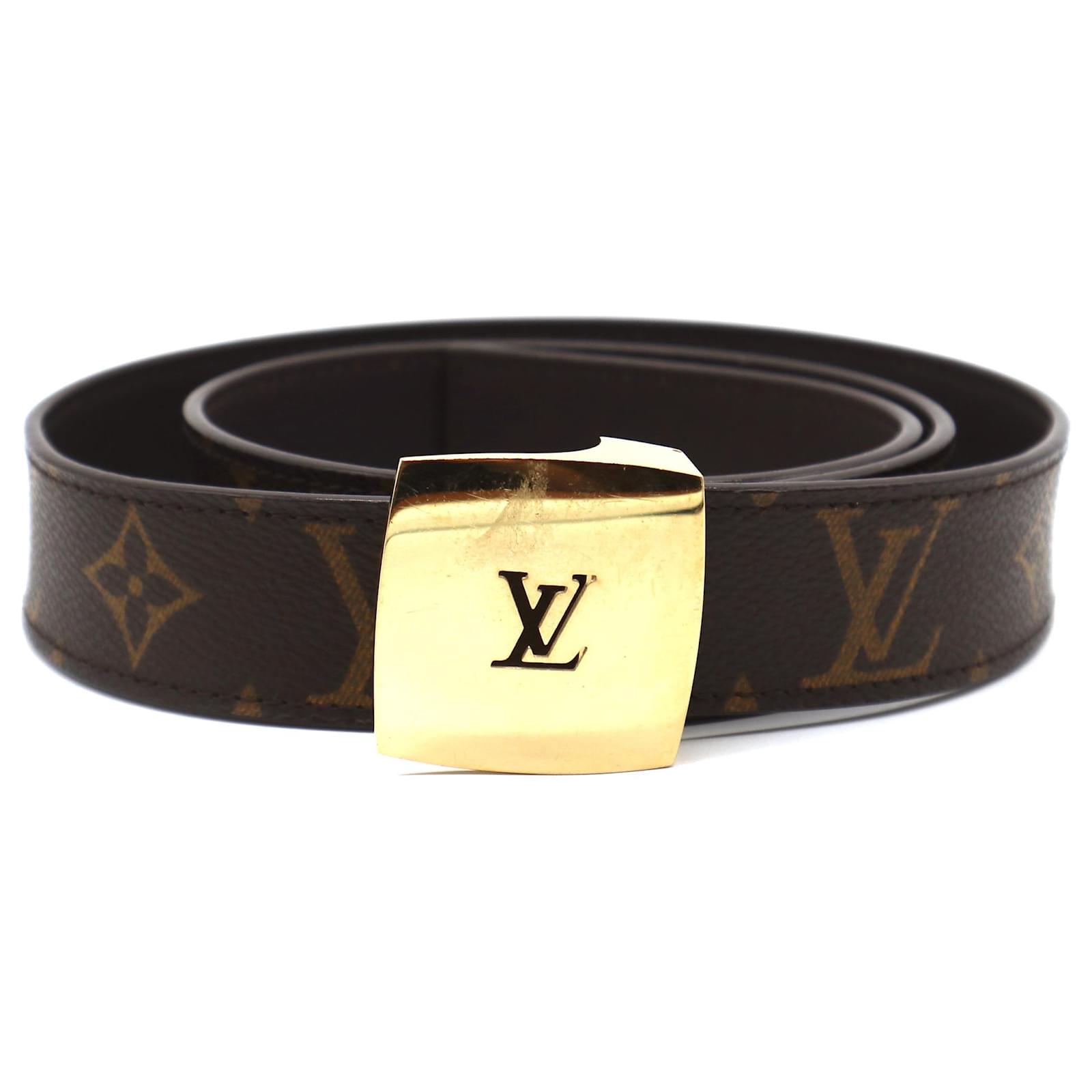 Louis Vuitton Monogram Gold Lv Cutout Buckle Belt Size 85/34 Brown Leather  ref.594643 - Joli Closet