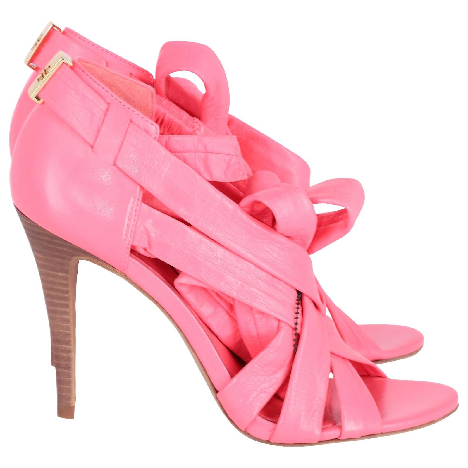 Tory Burch Lounge Baby Wrap Up Heels in Pink Leather  - Joli  Closet