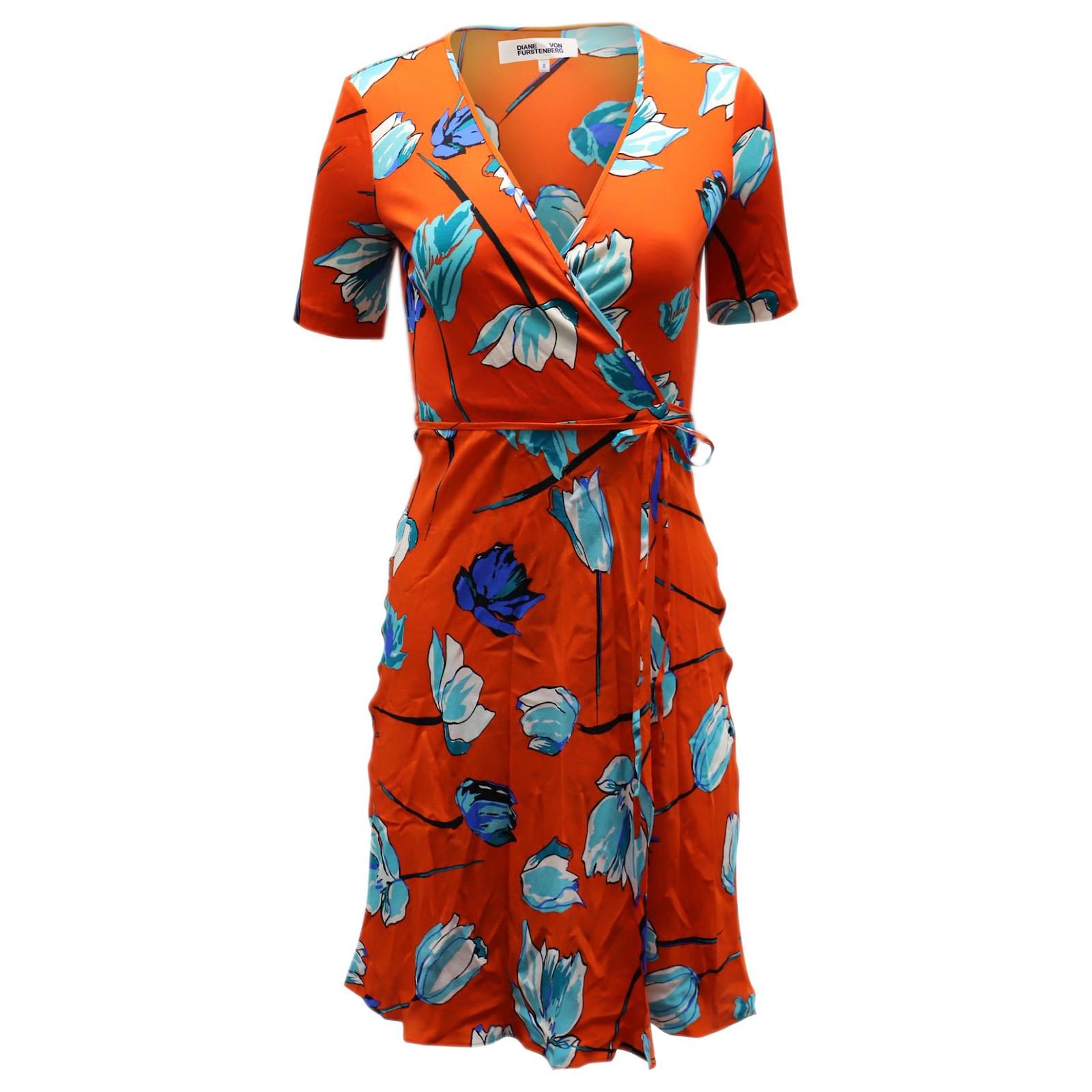 Vestido Cruzado Floral Diane Von Furstenberg En Seda Naranja 