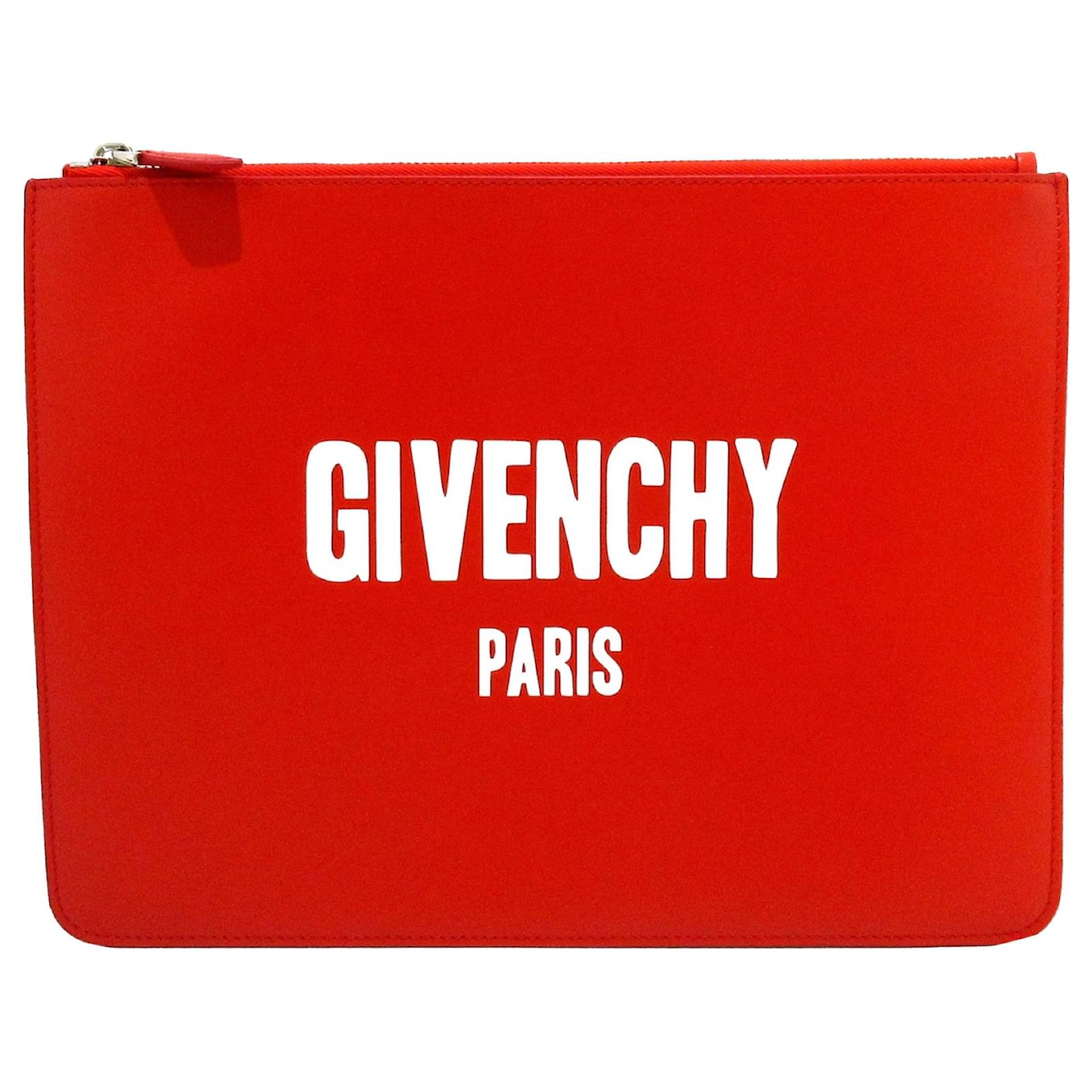 Givenchy Red Logo Leather Clutch Bag White Pony-style calfskin ref