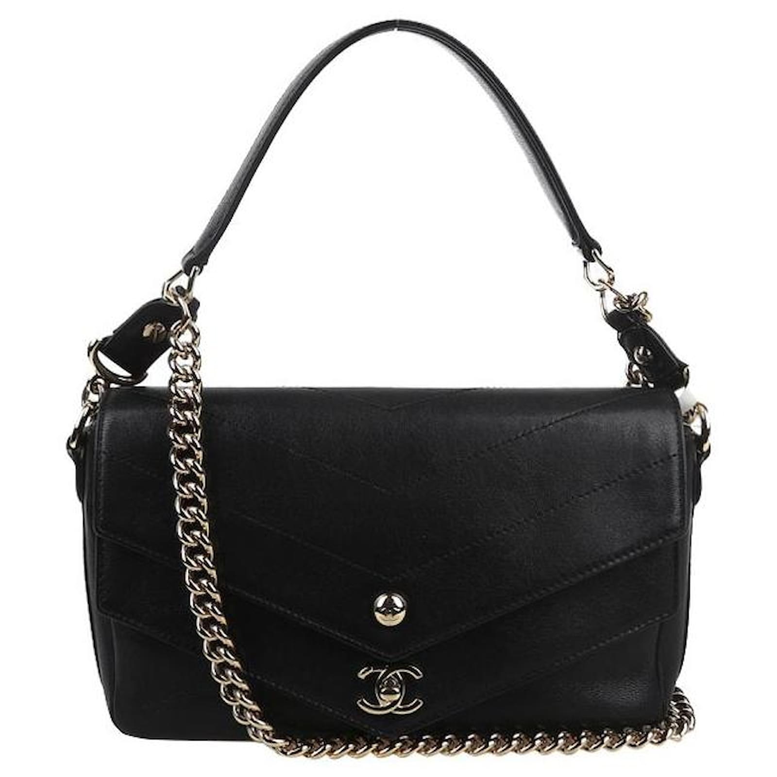 Chanel Black Lambskin Chevron Envelope Bag