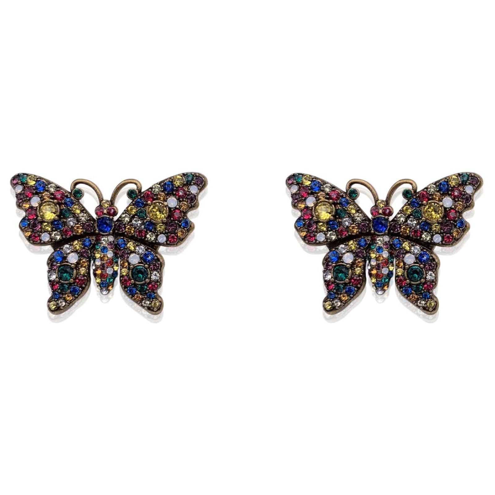 Specificiteit reparatie Retoucheren Gucci Aged Gold Metal Butterfly Stud Earrings with Multicolor Crystals  Multiple colors ref.595990 - Joli Closet