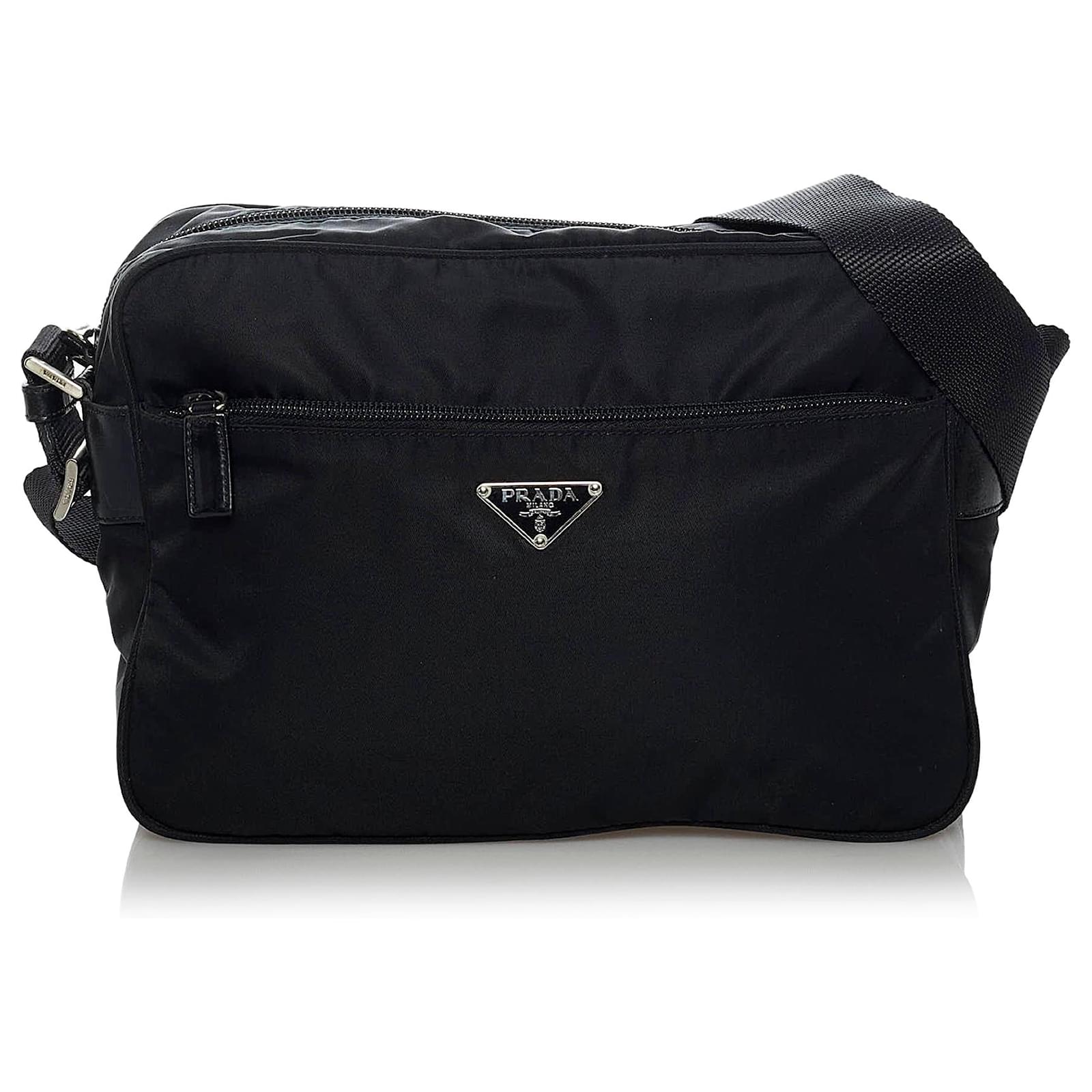 Prada Black Tessuto Crossbody Bag Leather Pony-style calfskin Nylon Cloth  ref.596827 - Joli Closet