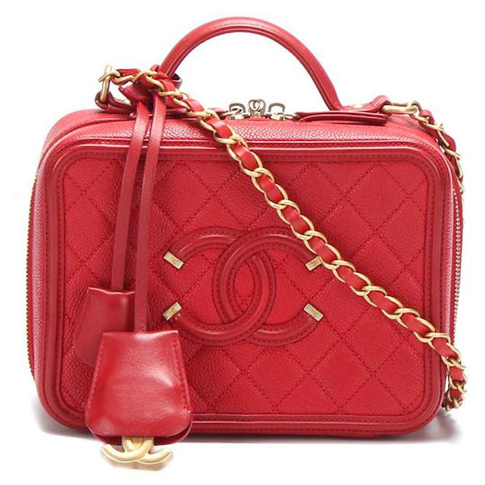 Chanel CC Filigree Vanity Case Red Leather ref.596946 - Joli Closet