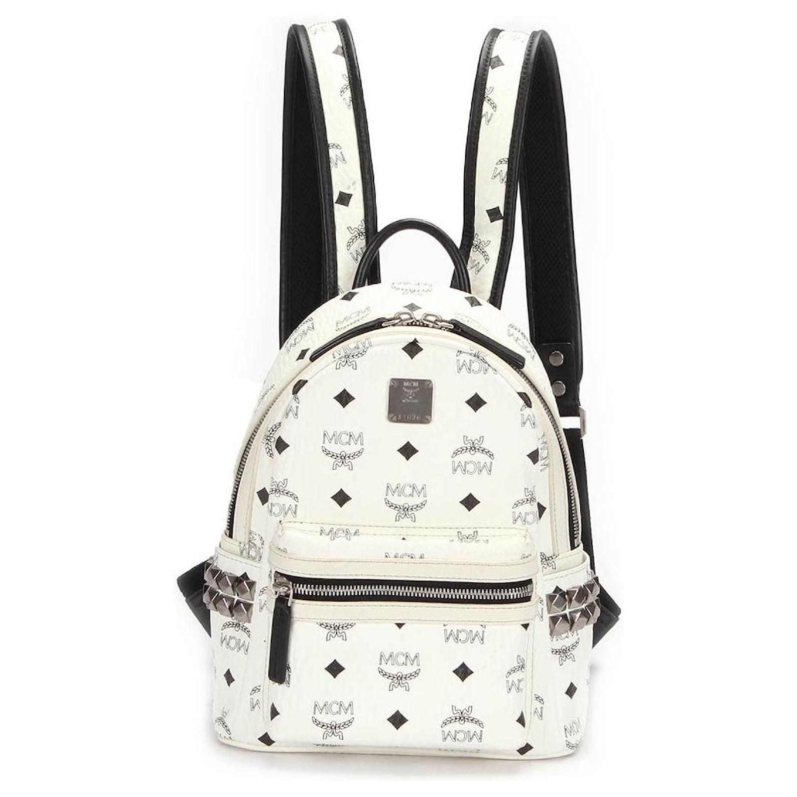 MCM Visetos Stark Backpack White Leather Ponystyle calfskin ref.597029
