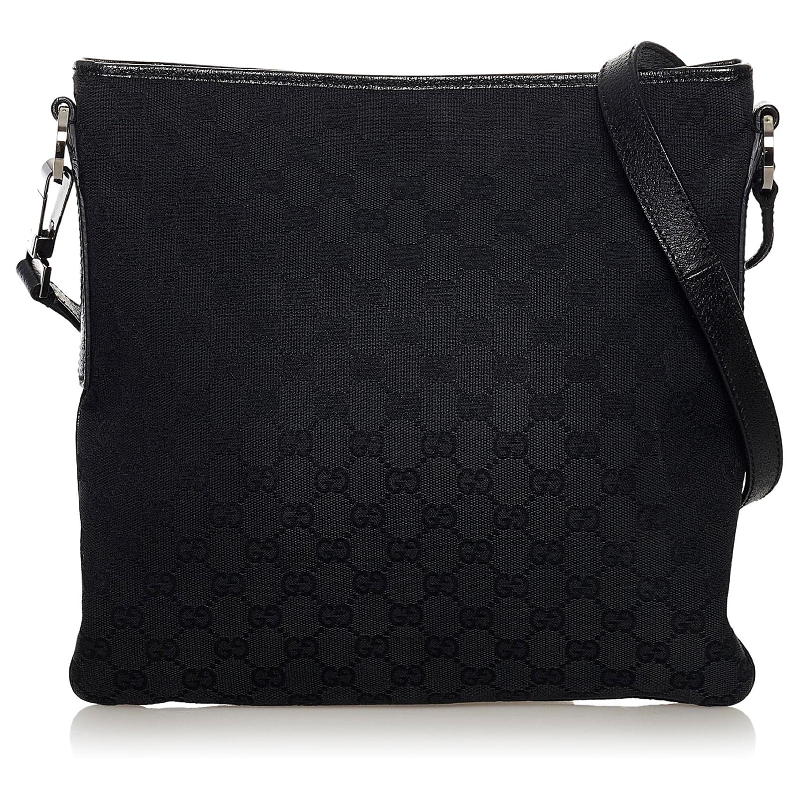 Gucci Black GG Canvas Crossbody Bag Leather Cloth Ponystyle calfskin