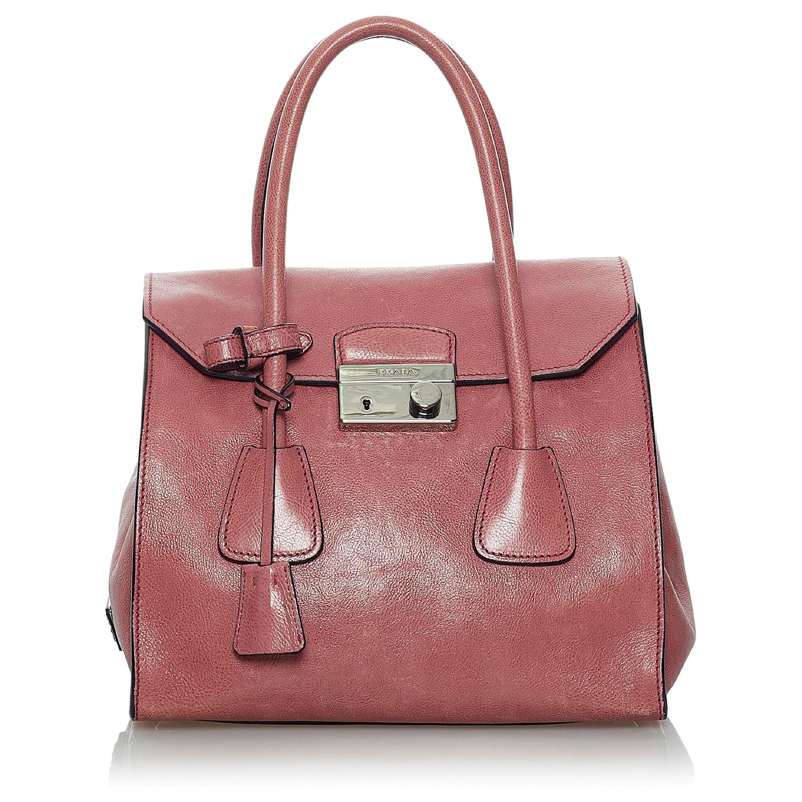 Prada Pink Sound Lock Leather Chain Shoulder Bag Metal Pony-style