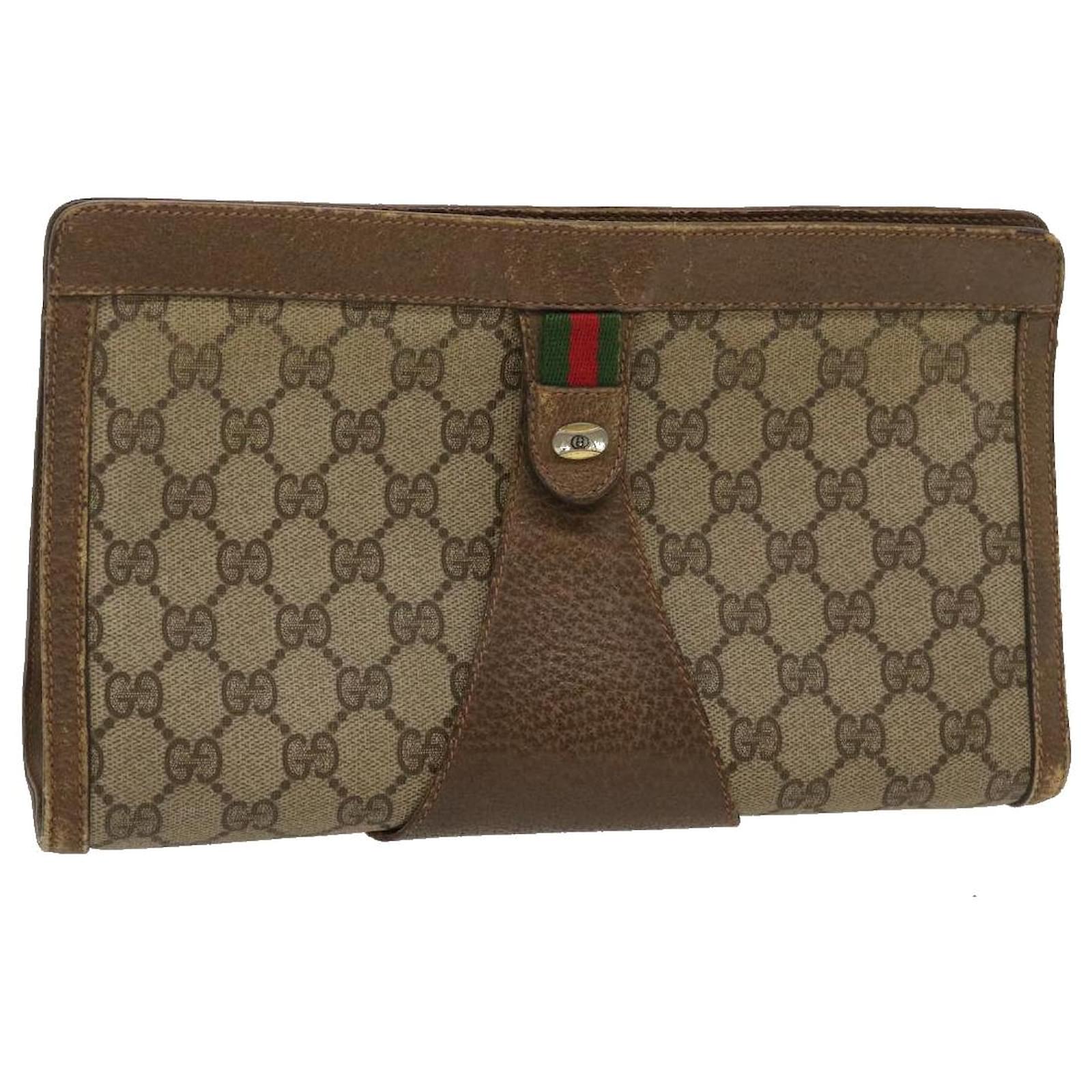 GUCCI Web Sherry Line GG Canvas Clutch Bag Beige Red Green Auth yk4500 ...