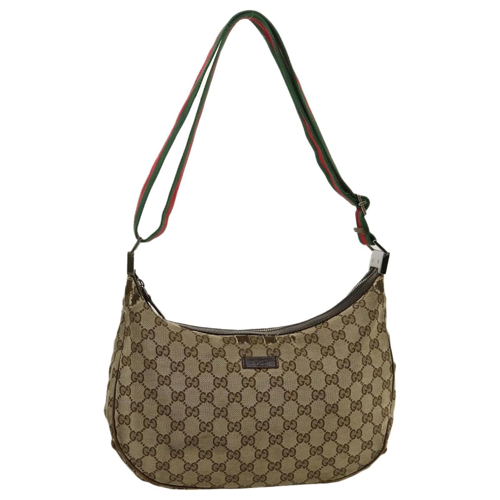 GUCCI Web Sherry Line GG Canvas Shoulder Bag Beige Red Green Auth yt856