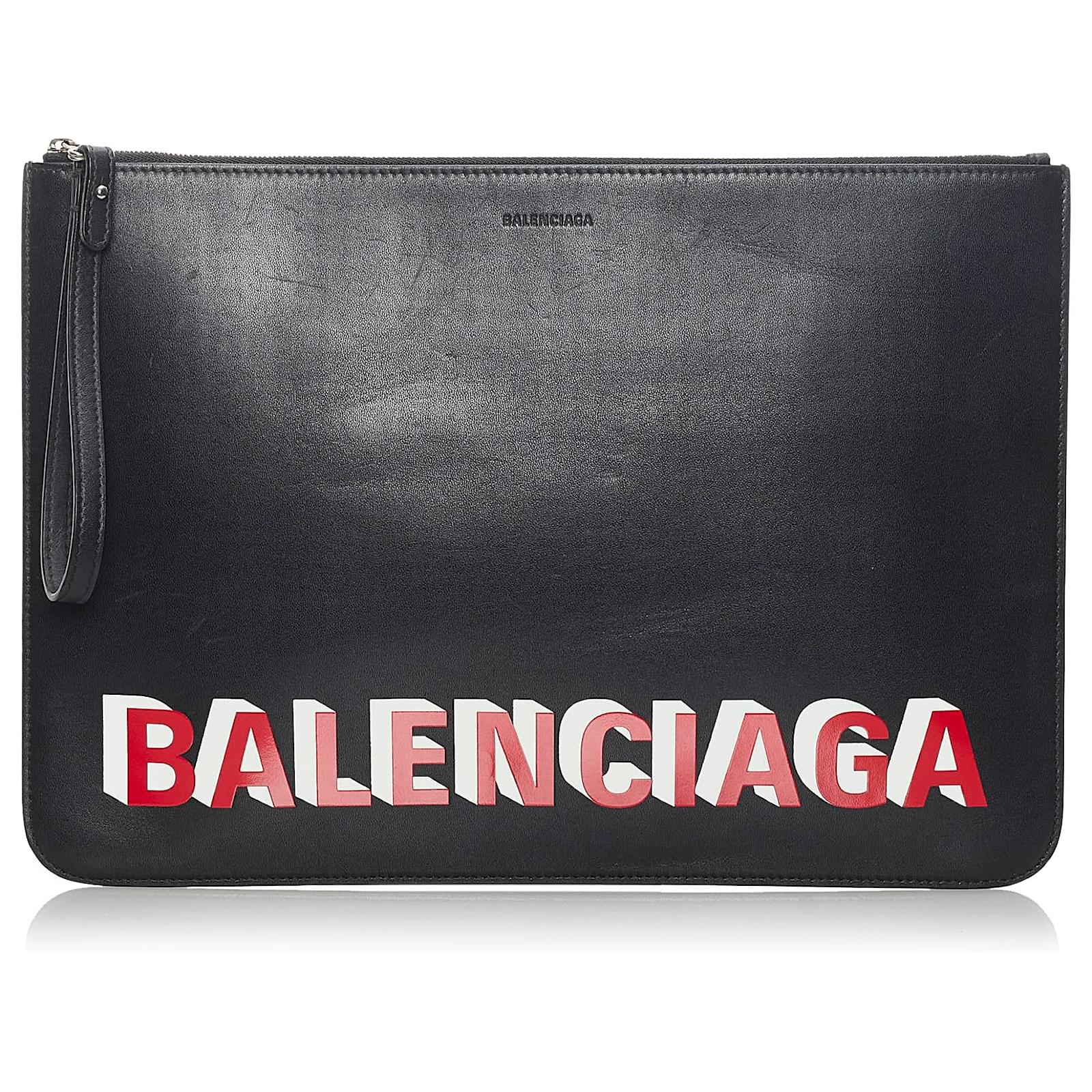 Balenciaga Pochette Everyday in pelle nera Nero Rosso Vitello