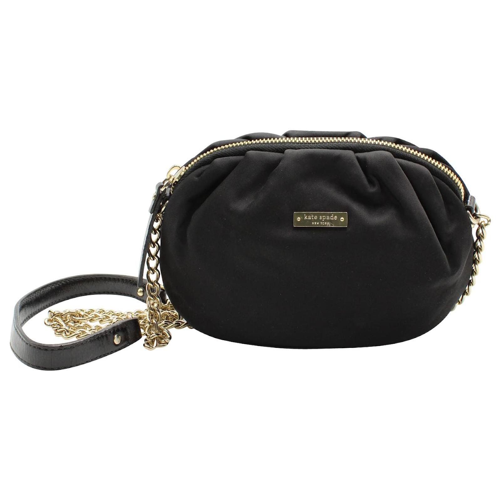Kate Spade Gold Chain Crossbody Bag in Black Nylon  - Joli Closet