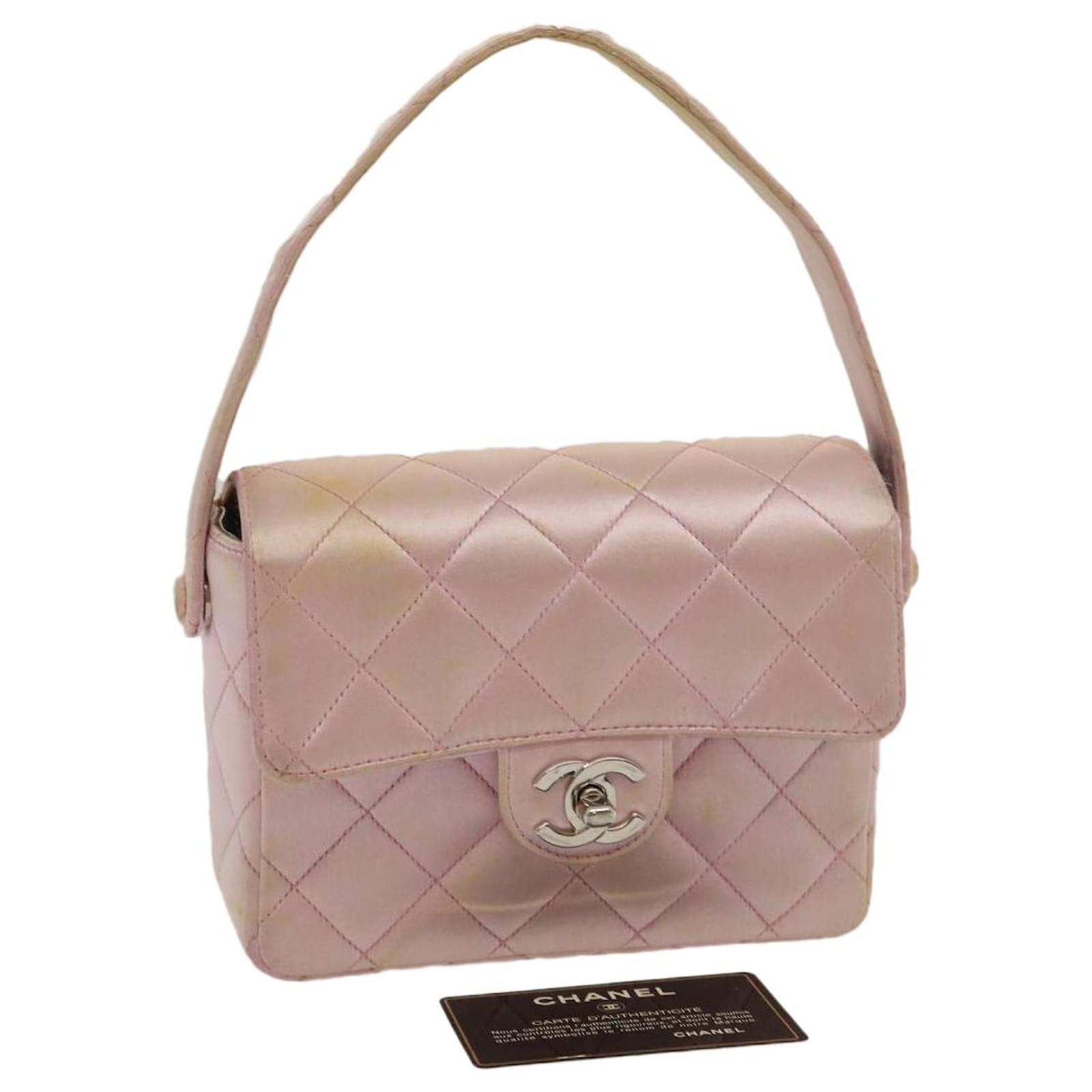 CHANEL Matelasse Hand Bag Silk Satin Pink CC Auth 29999a