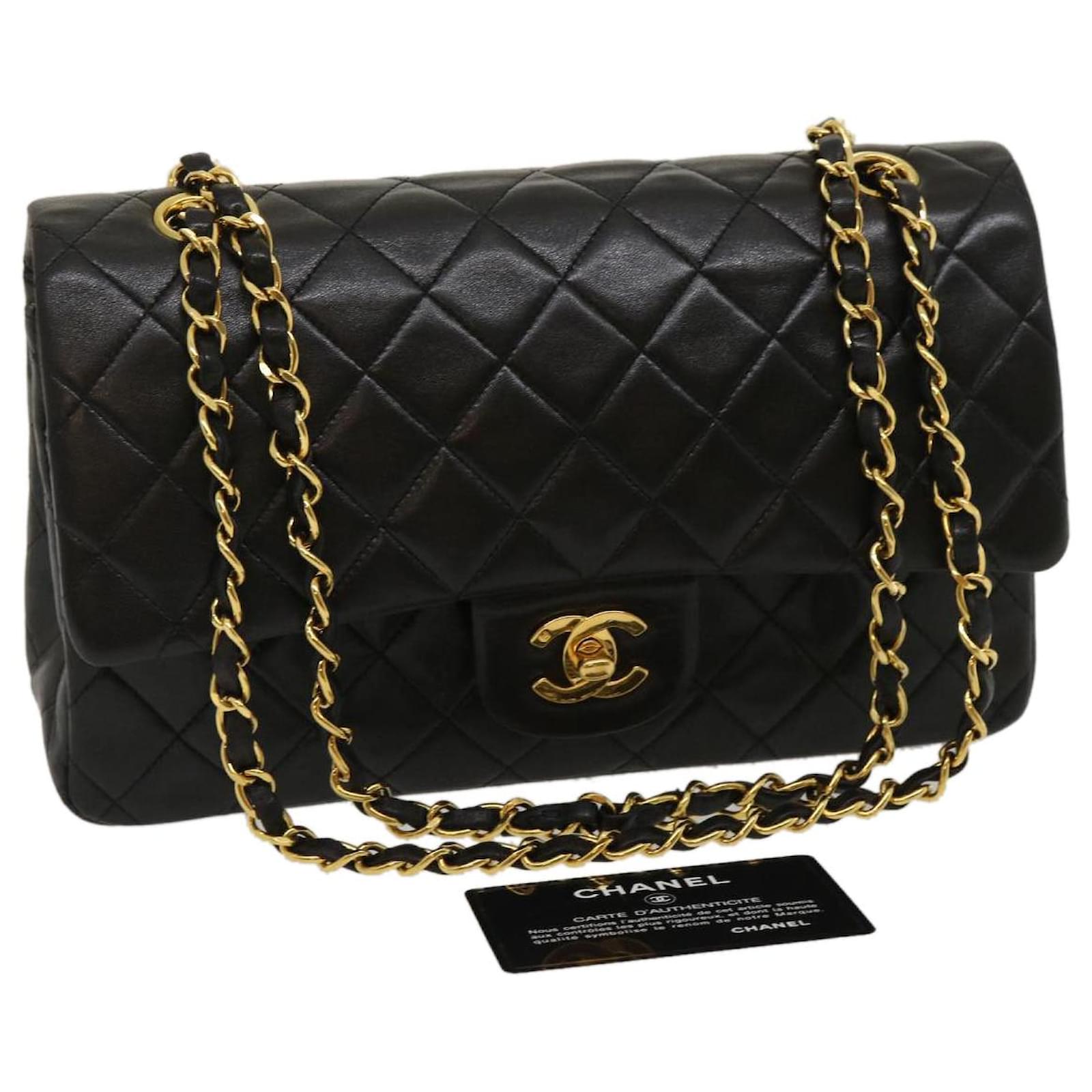 Handbags Chanel Chanel Classic Matelasse 25 Chain Flap Shoulder Bag Lamb Skin Black Auth 29962a