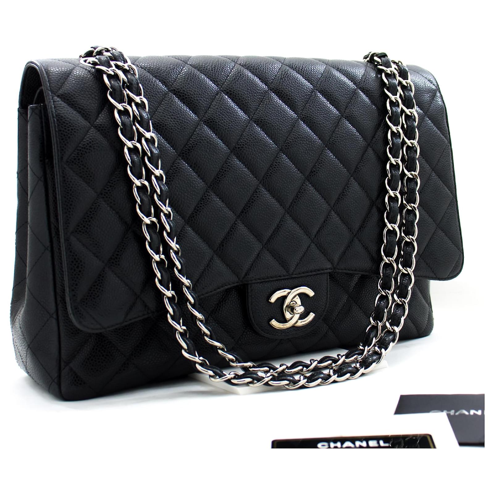 CHANEL große klassische Handtasche Kette Umhängetasche Flap Black Caviar  Schwarz Leder ref.601804 - Joli Closet