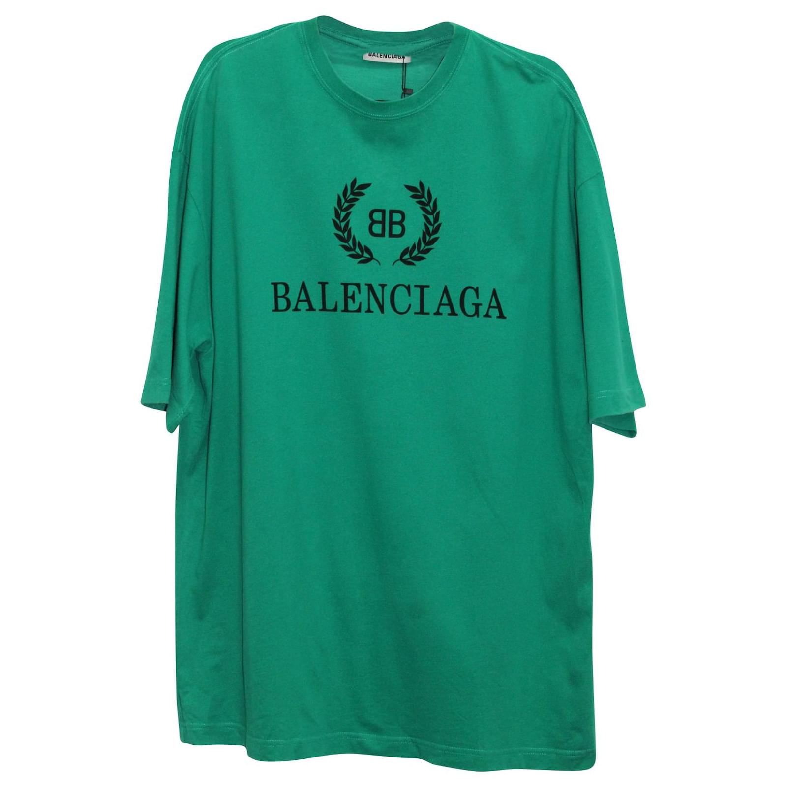 Camiseta de algodón verde azulado del logo de Balenciaga ref.602090 - Joli Closet