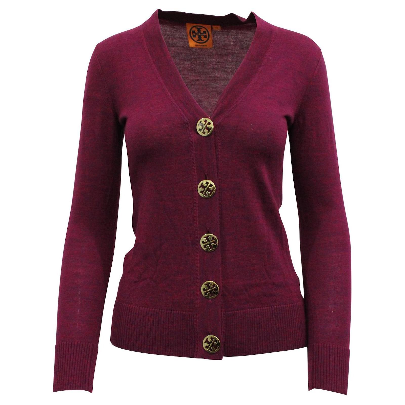 Tory Burch Dark Pink Merino Wool Cardigan  - Joli Closet