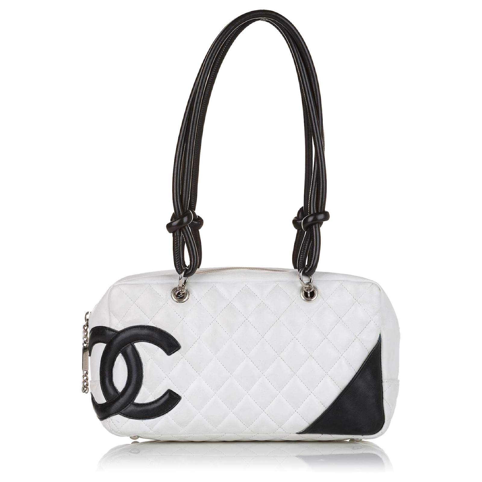 Chanel White Cambon Ligne Shoulder Bag Black Leather ref.602545