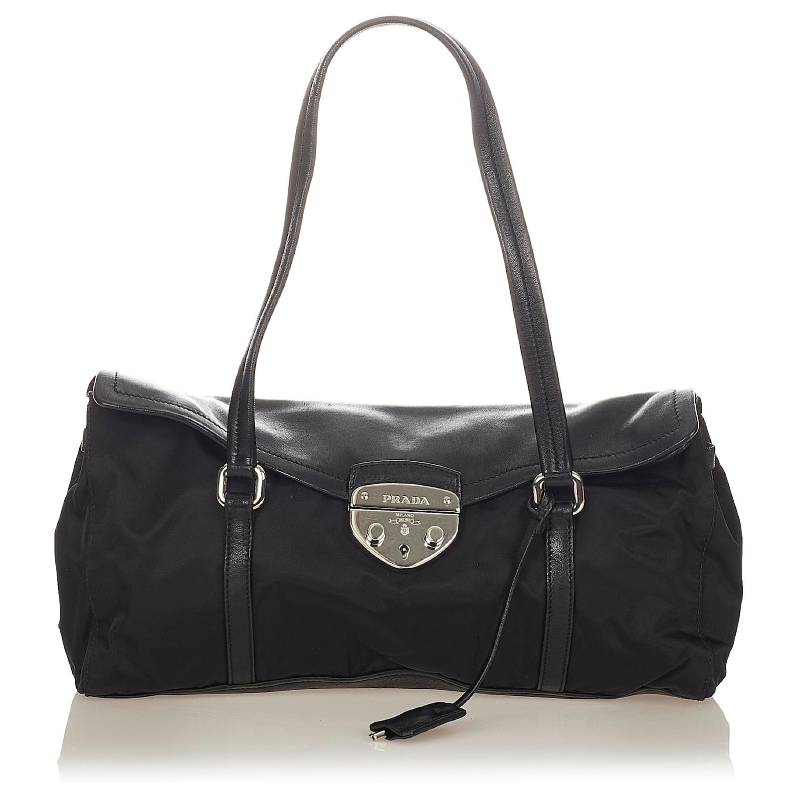 Prada Leather Shoulder Bag, Women, Black