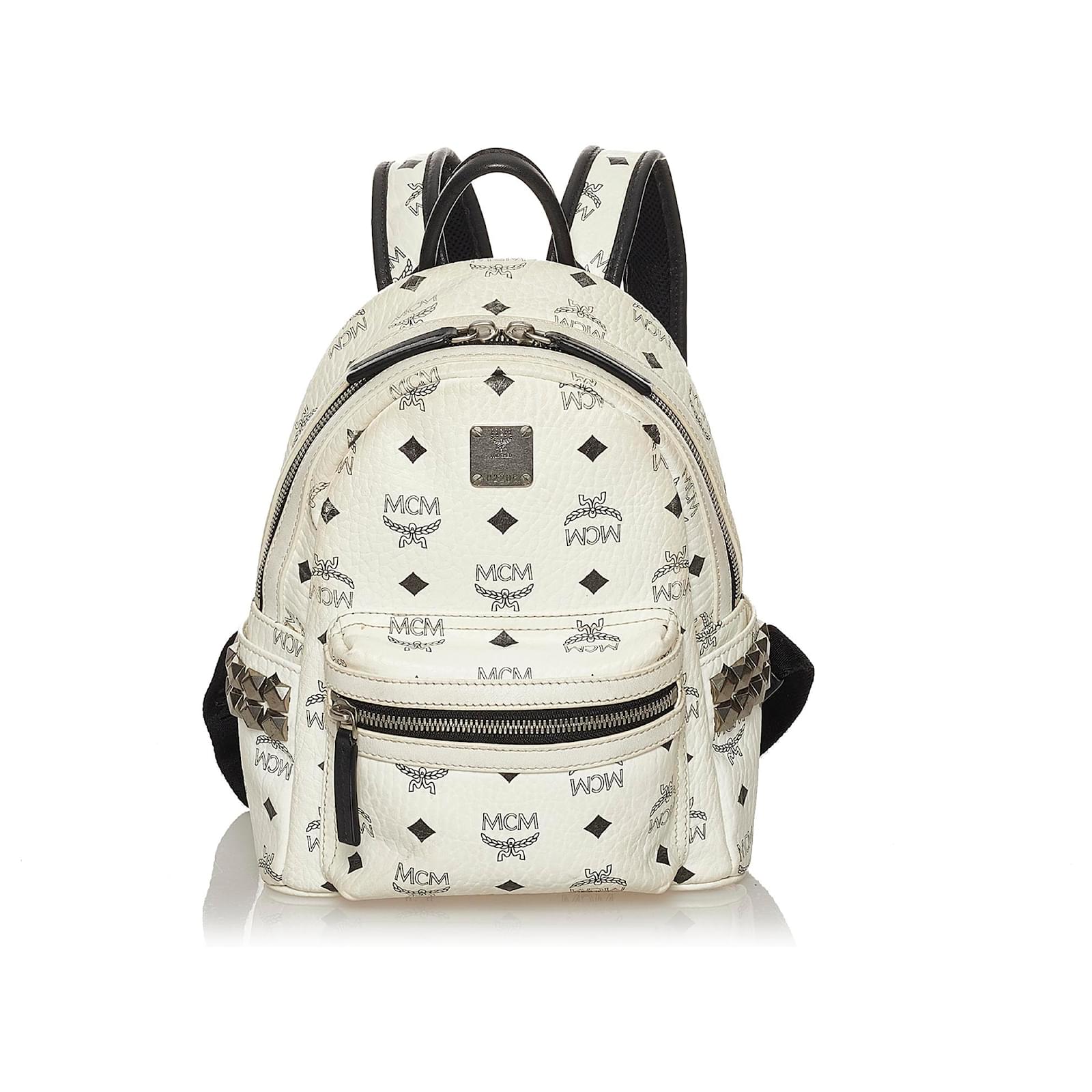 MCM White Visetos Coated Canvas Small Studs Stark Backpack MCM