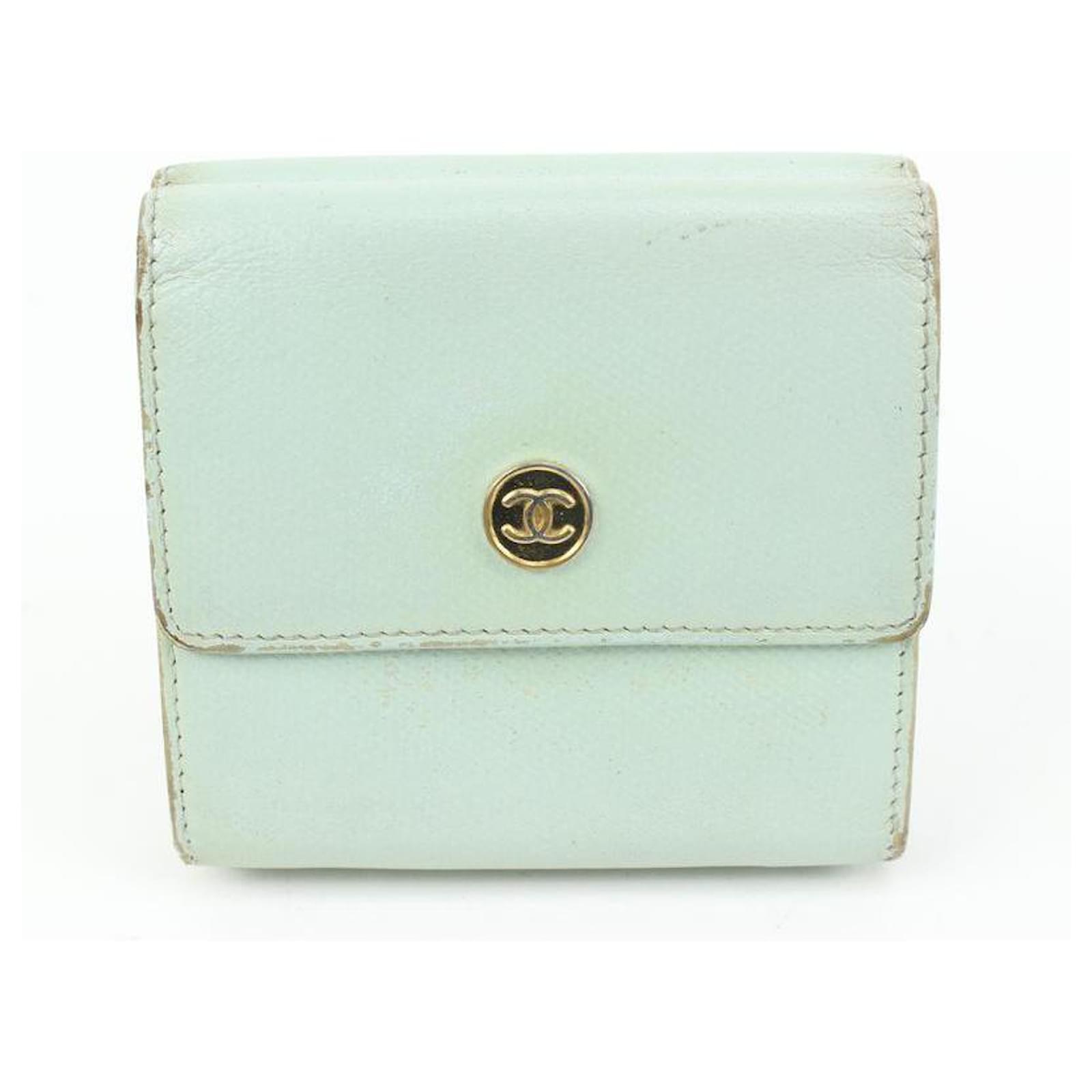 Chanel Seafoam Green calf leather Button Line Compact Trifold