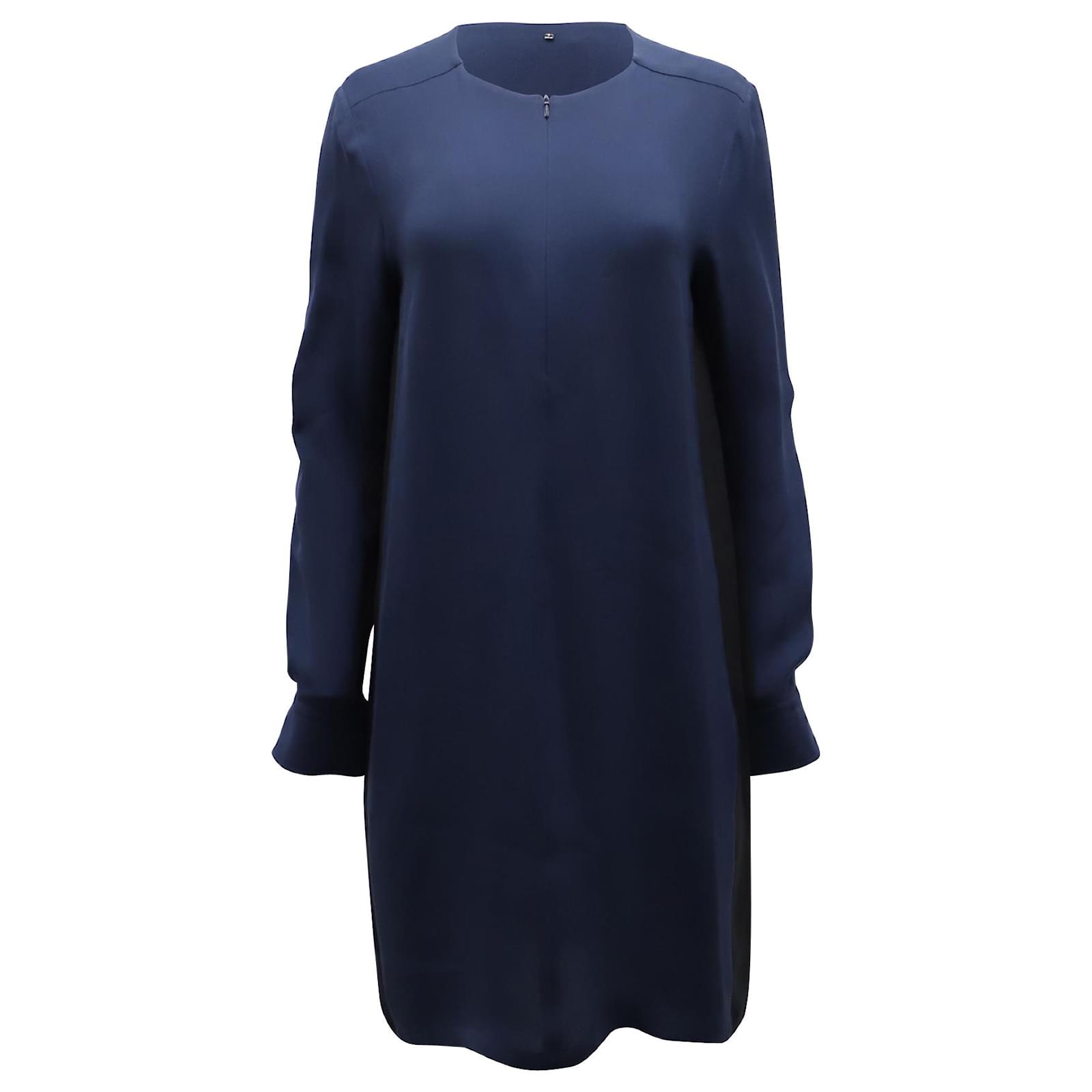 Sportmax Front Zip Long Sleeve Mini Dress in Navy Blue Silk ref.603387 ...