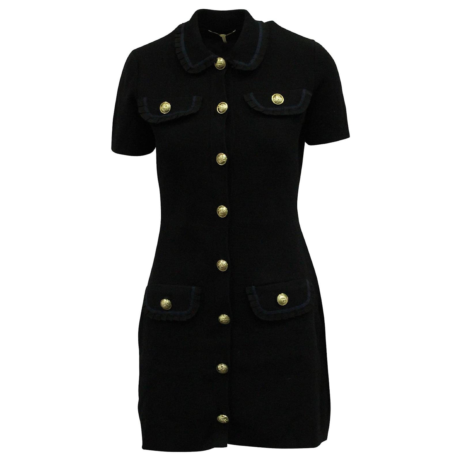 maje black dress gold buttons 2-in-1 knit dress & removable cape