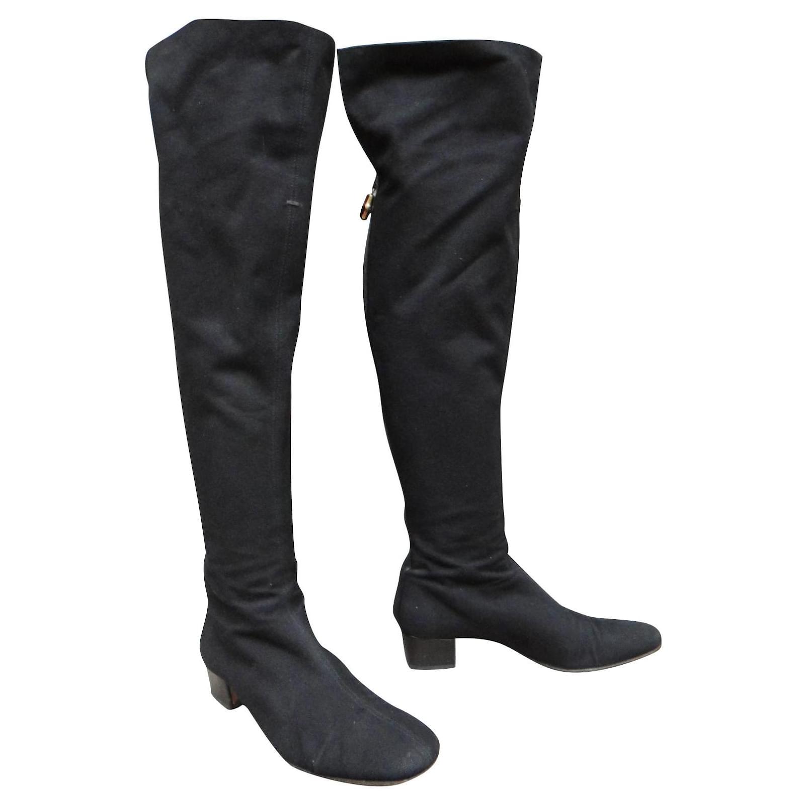 Gucci thigh high boots p 37 Black Leather Cloth ref.604020 - Joli Closet