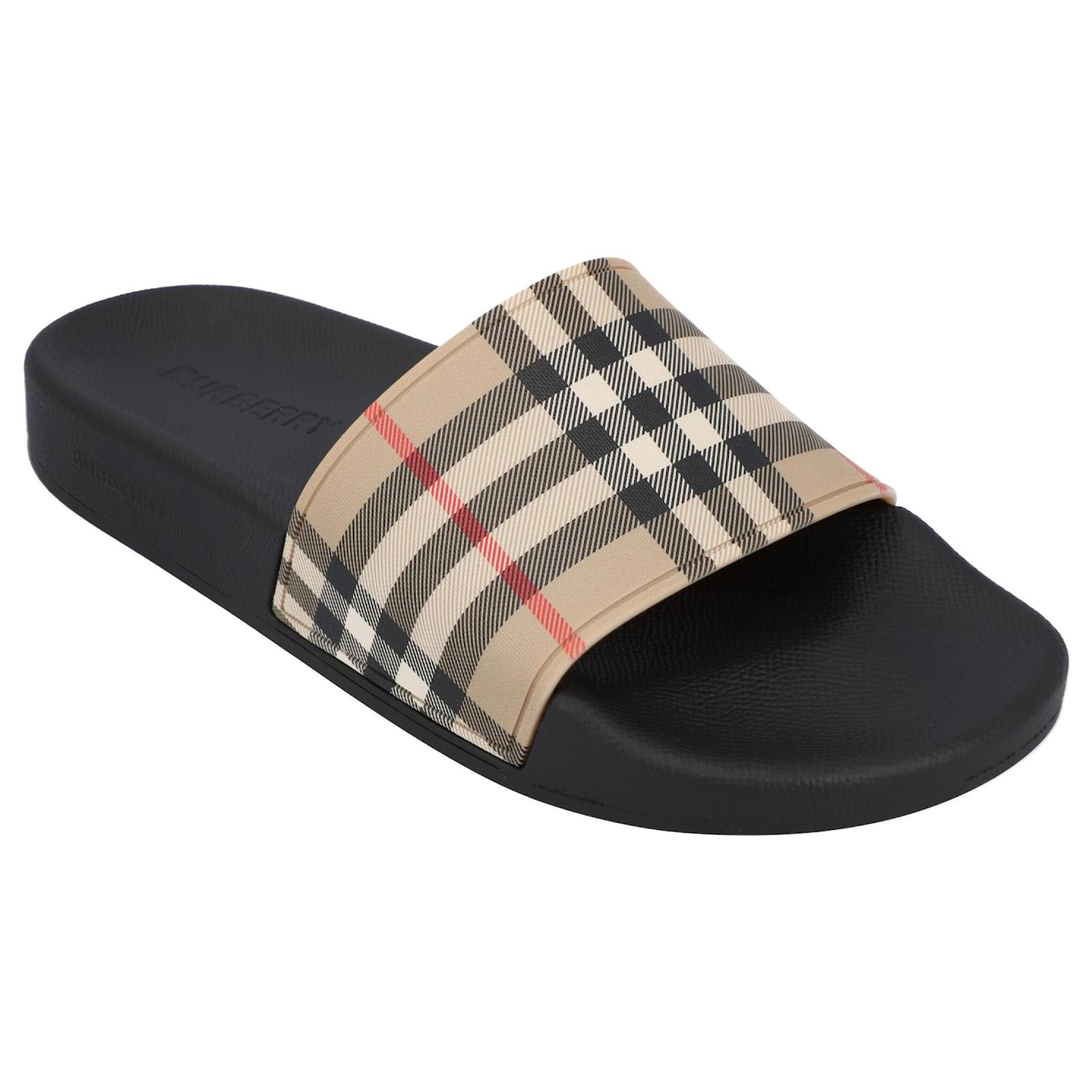 Burberry women vintage check slides in beige rubber  - Joli Closet