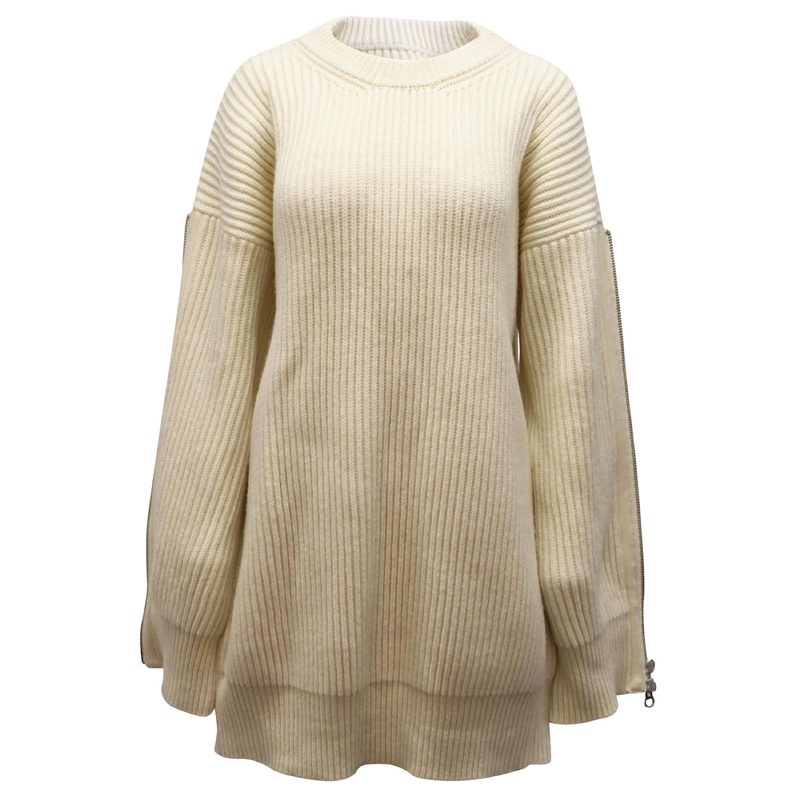 Maison Martin Margiela Convertible Chunky Knit Sweater in Cream Cotton Wool