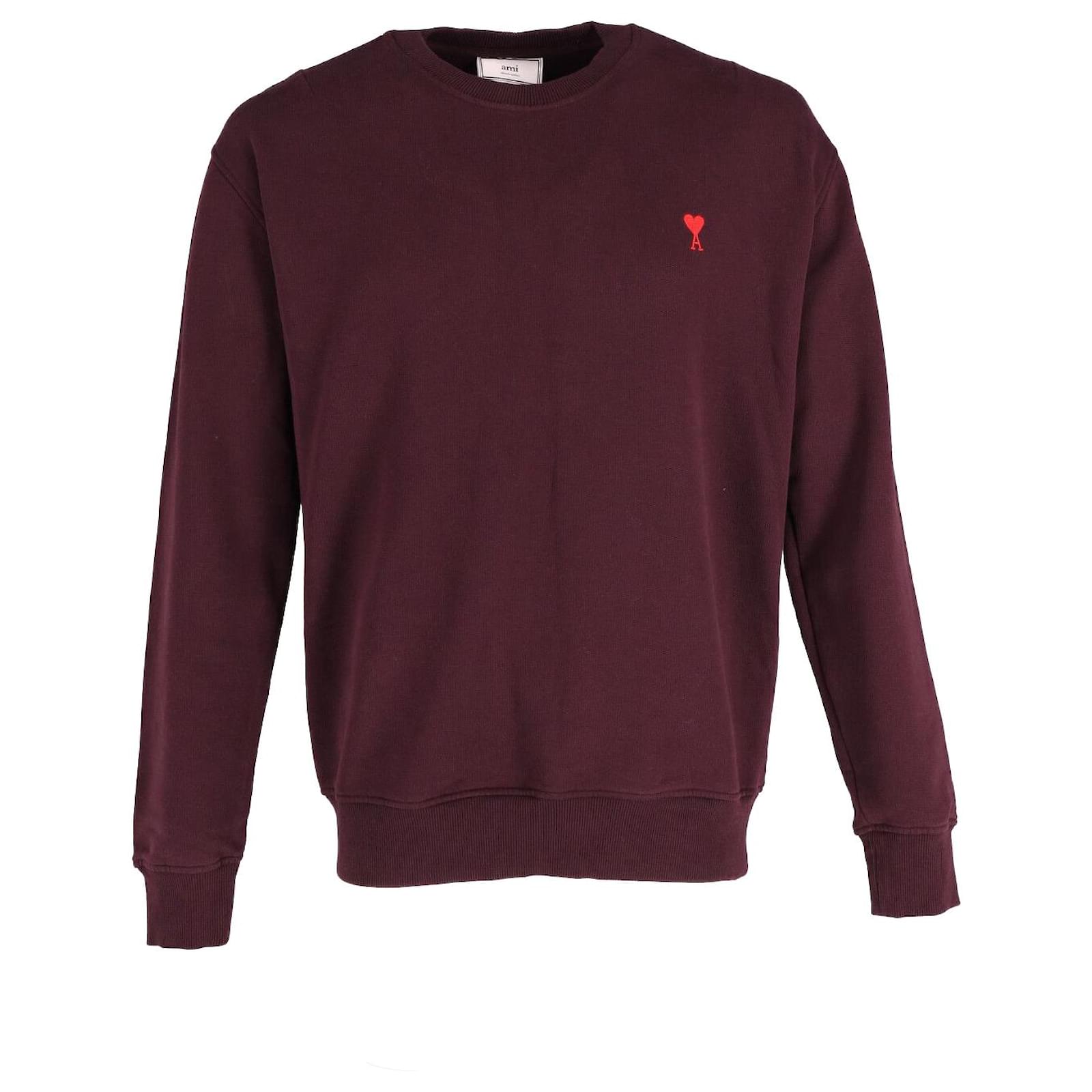 Ami Paris Ami De Coeur Sweatshirt in Maroon Cotton