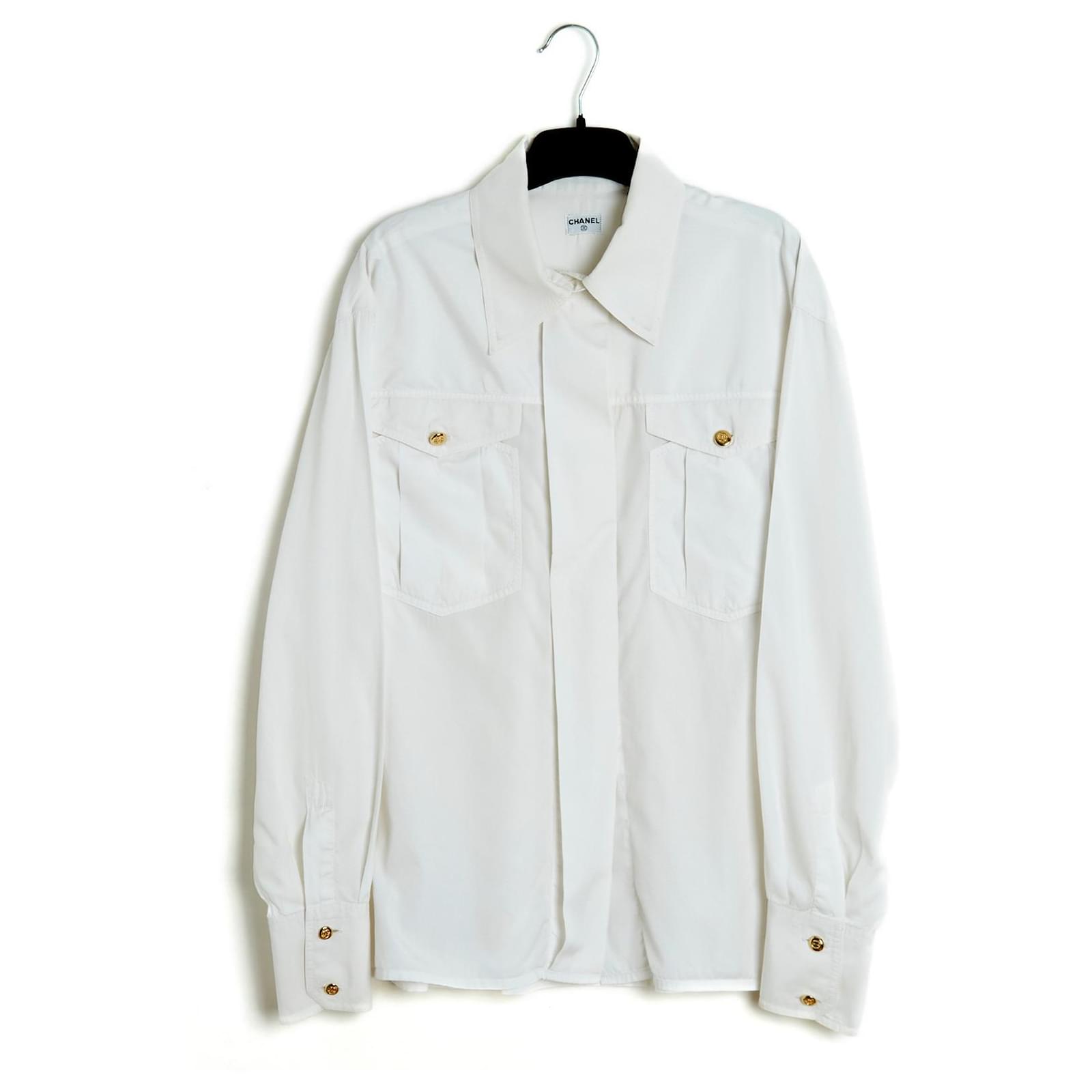 Chanel CAMISA MILITAR BLANCA EN38/40 Blanco Algodón