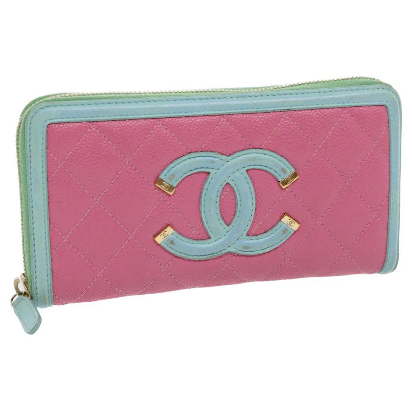 Chanel Boy Zip Around Wallet Quilted Caviar Long Pink