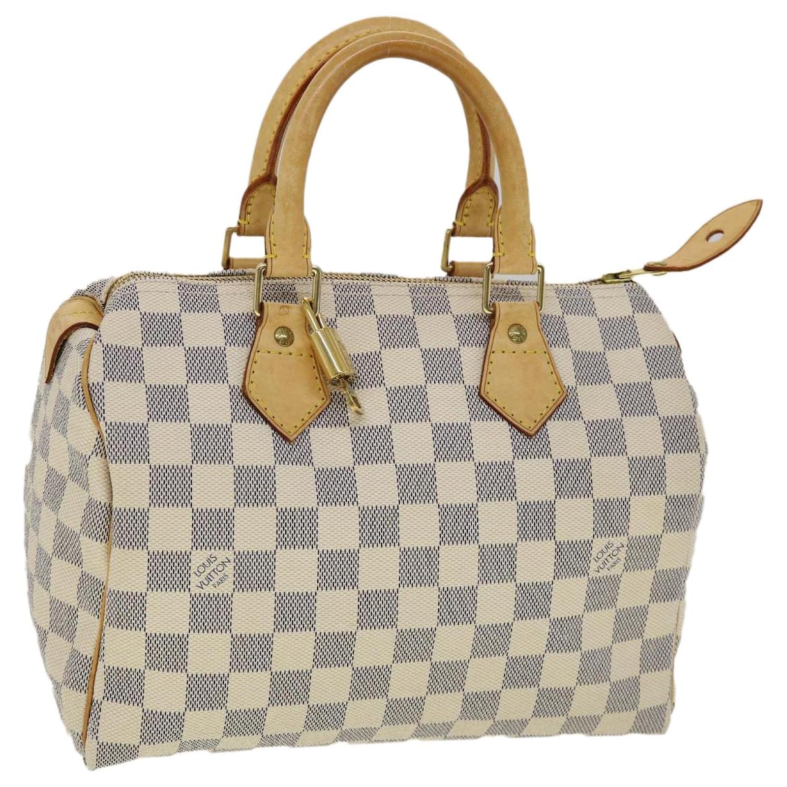 Louis Vuitton SPEEDY 25 Handbag White Damier Azur Canvas Bag N41534 - GOOD