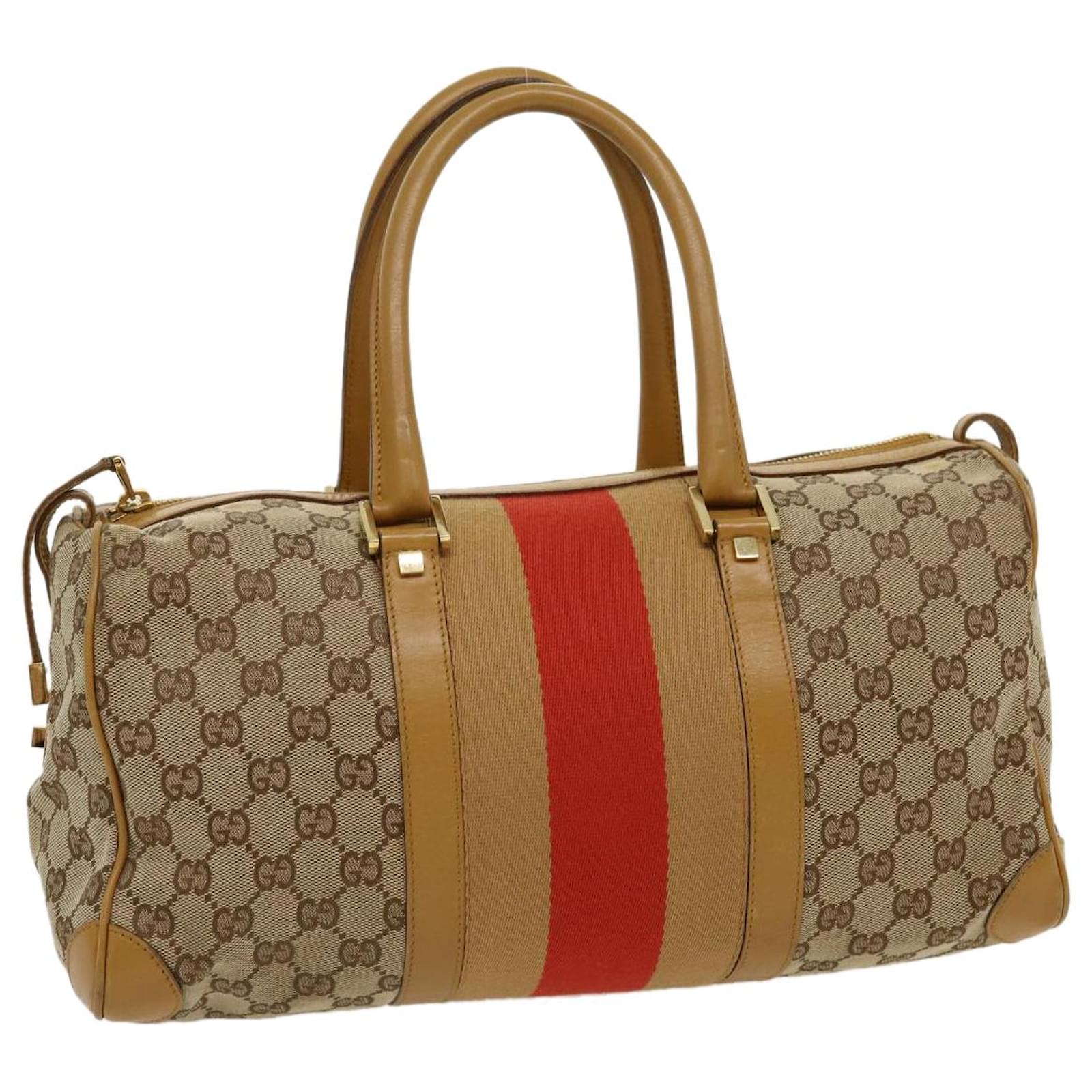 Gucci Web Original Logo Boston Bag Brown Beige