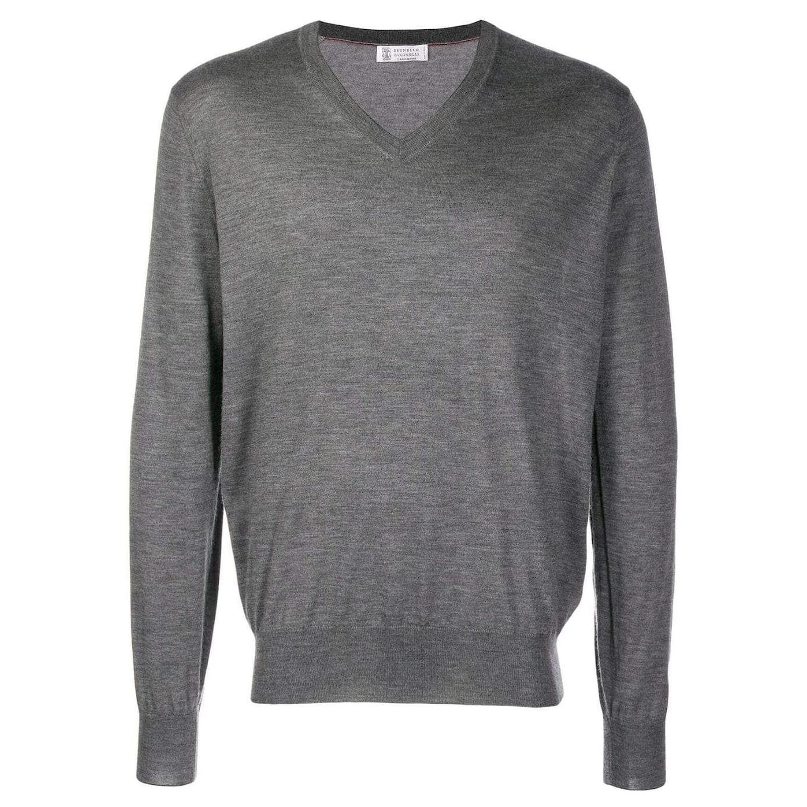 Brunello Cucinelli Pull à col v gris Grey Wool ref.606724 - Joli Closet