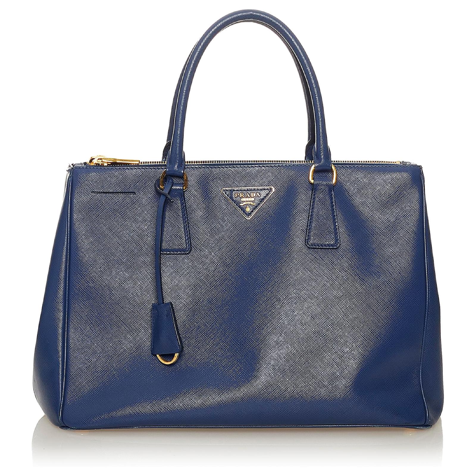 Prada Saffiano Galleria lined Zip Handbag Blue Pony-style calfskin  ref.733293 - Joli Closet