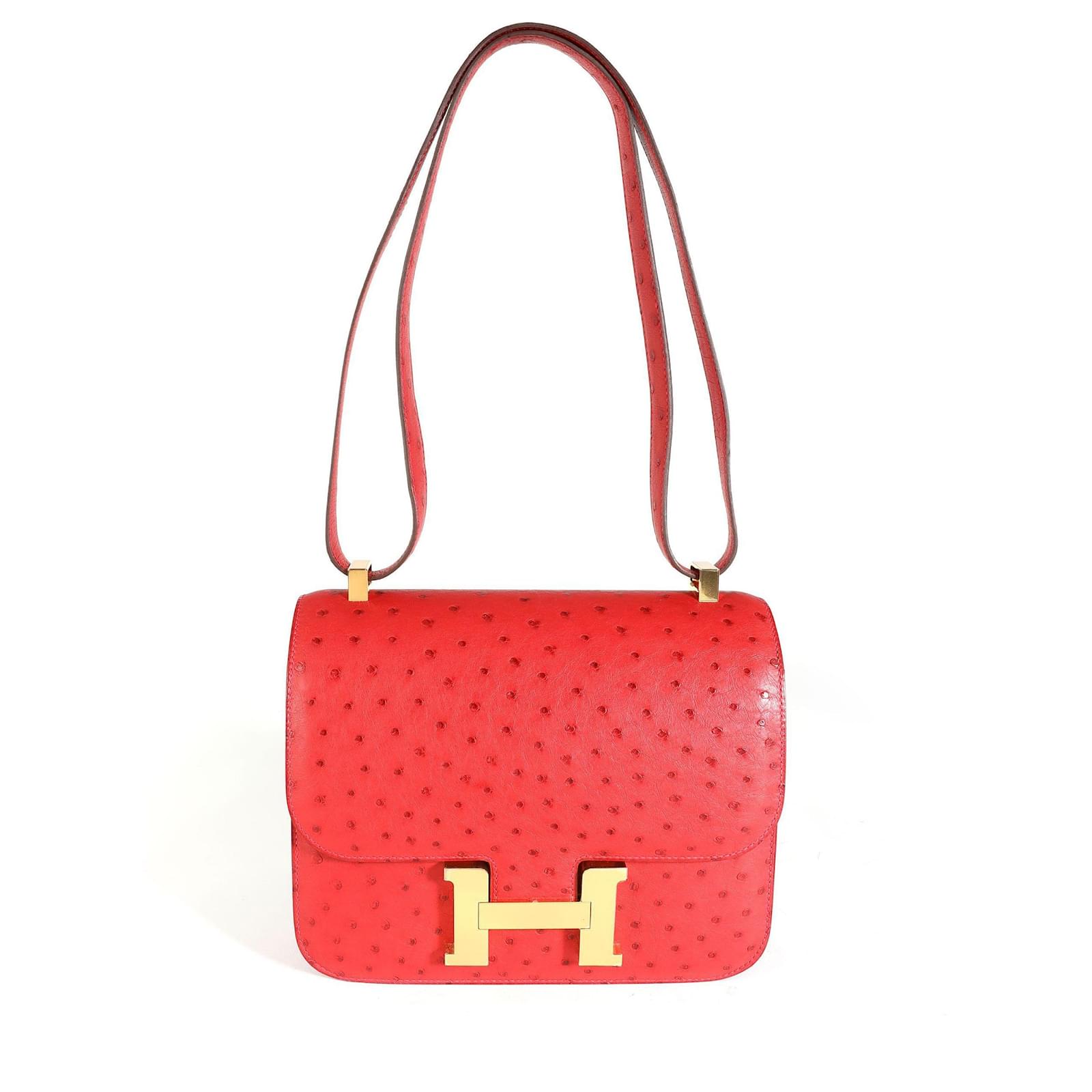 Constance ostrich handbag Hermès Red in Ostrich - 35933771